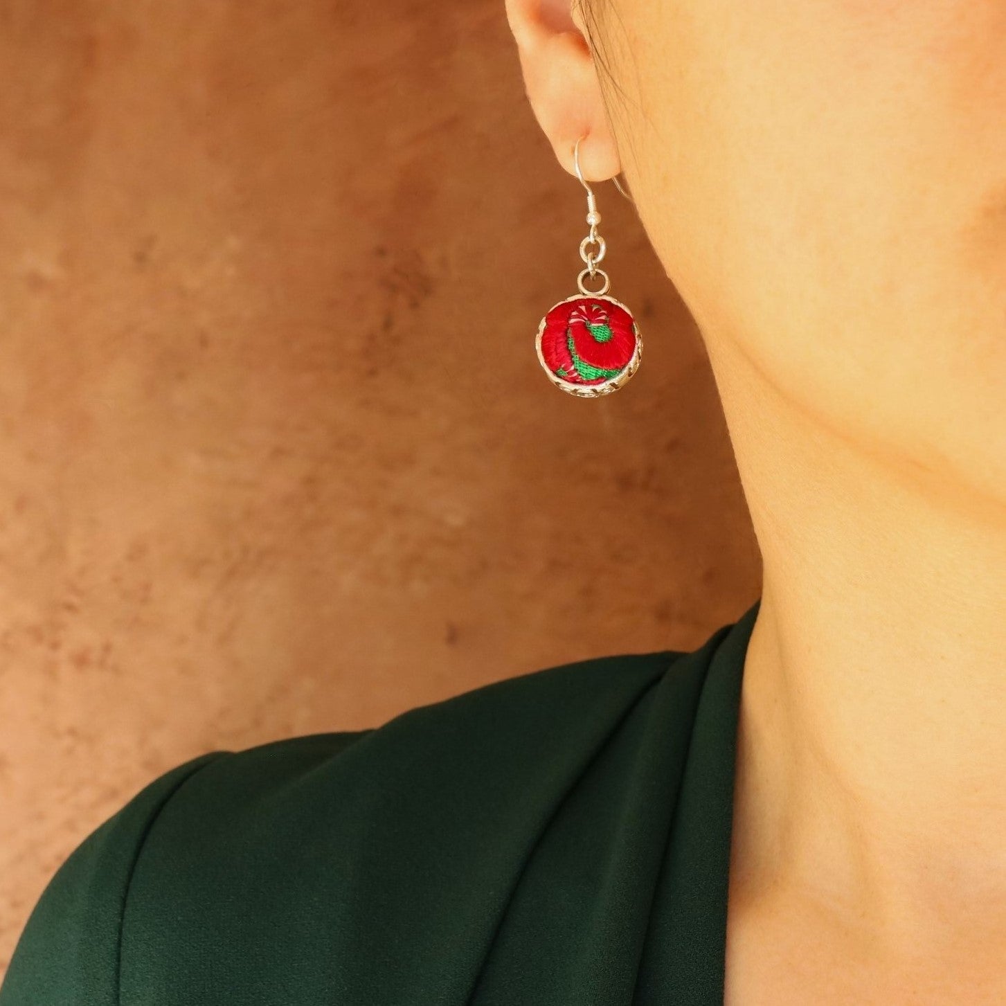Serenity Circle Hand Embroidered Ball Earrings