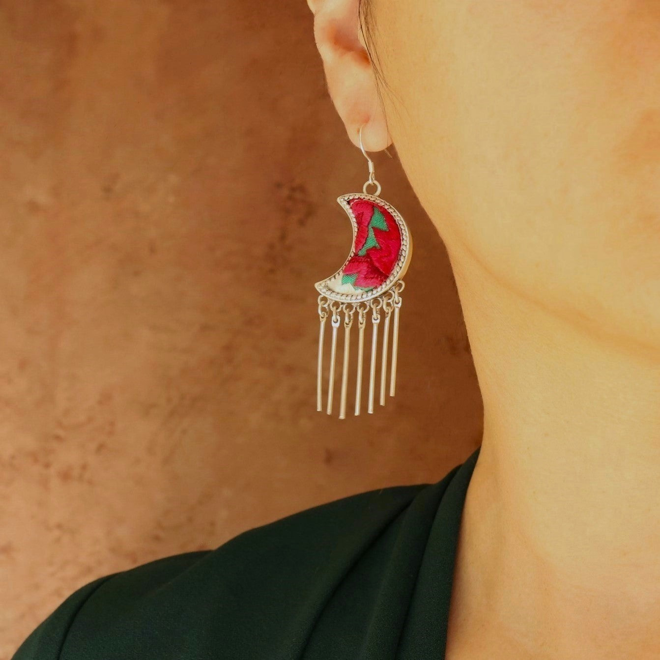 Moonlight Hand Embroidered Tassel Earrings