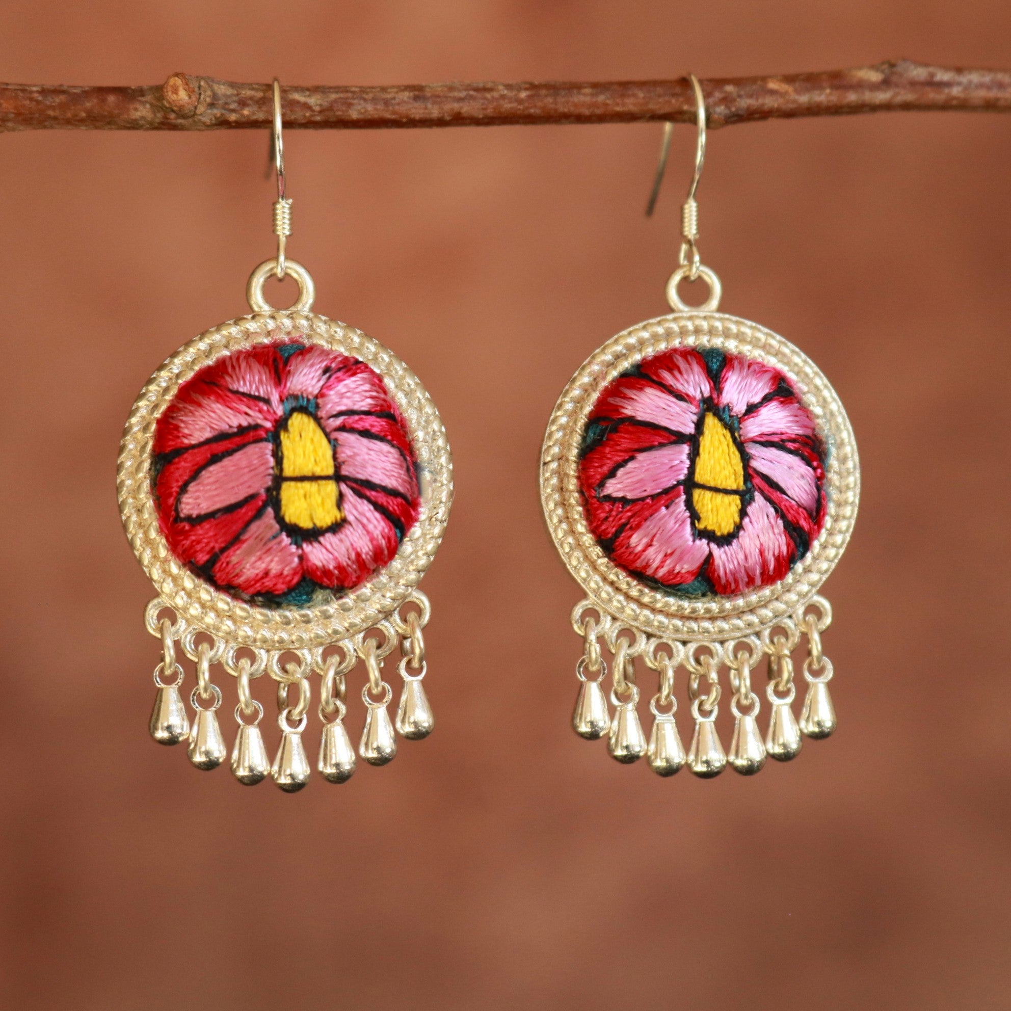 Circles of Joy Hand Embroidered Teardrop Earrings
