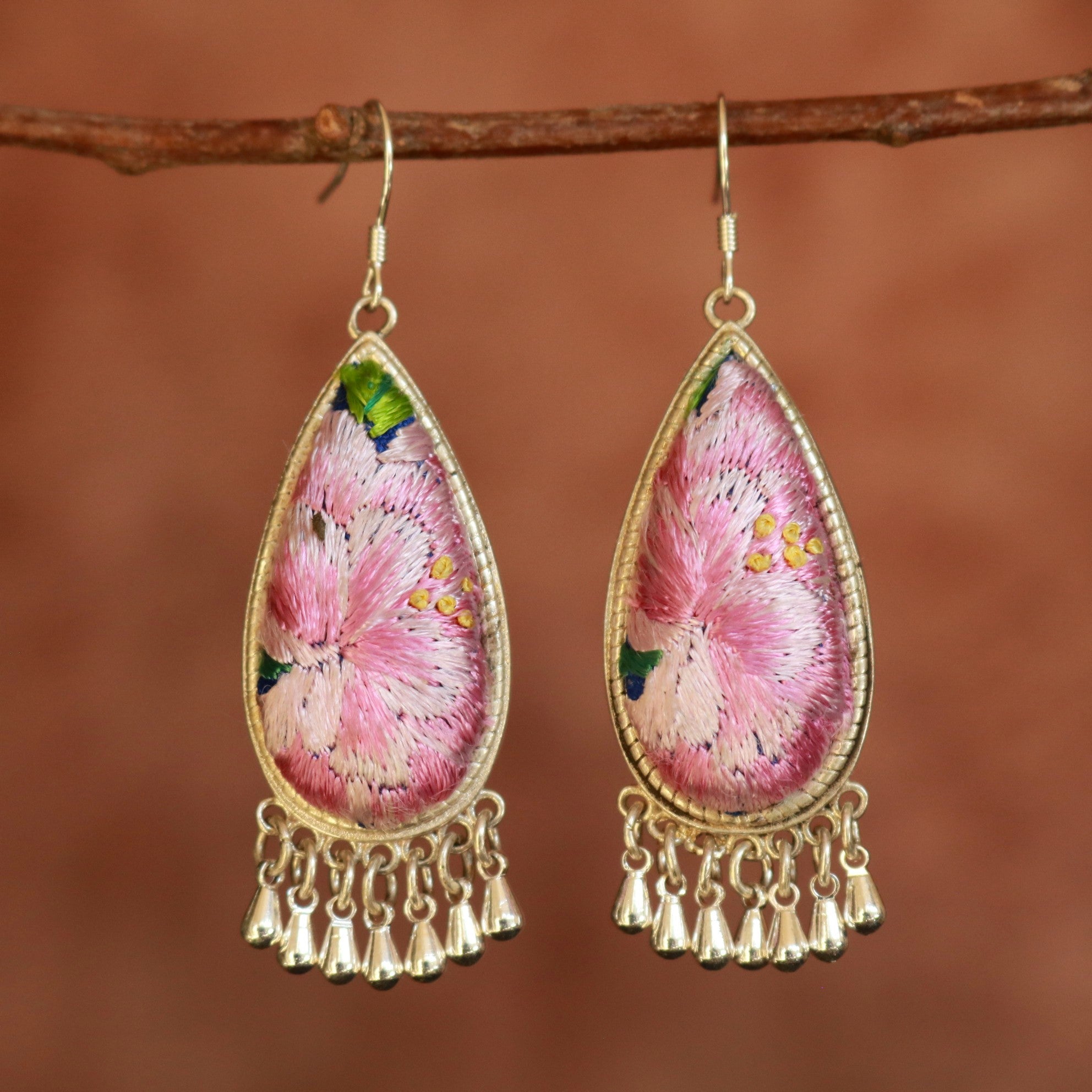 Serenity Hand Embroidered Teardrop Earrings