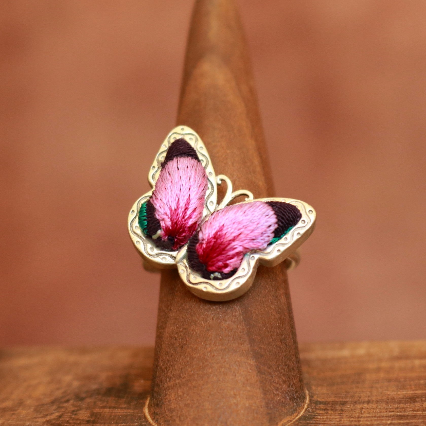 Wings of Solace Adjustable Embroidered Ring