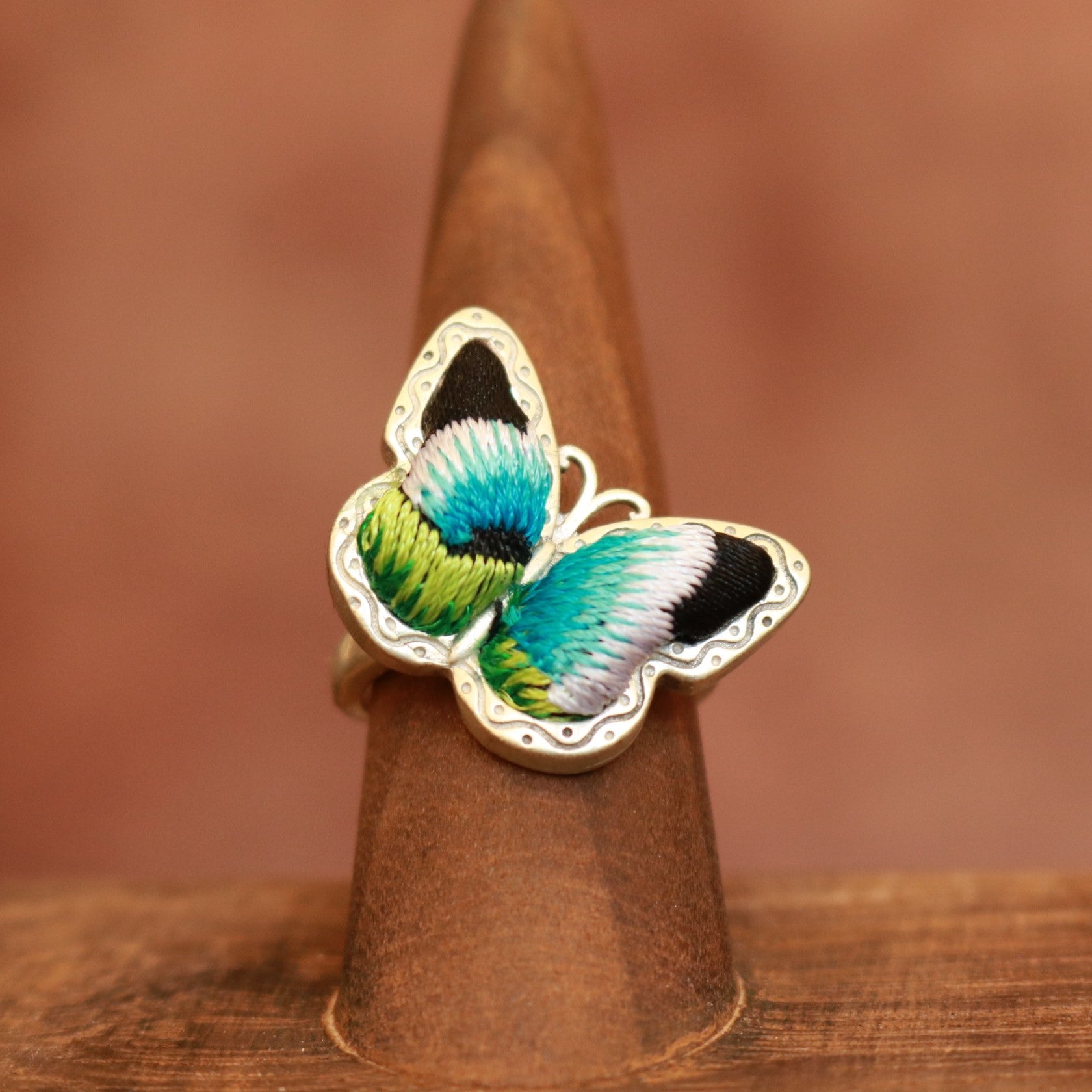 Wings of Solace Adjustable Embroidered Ring