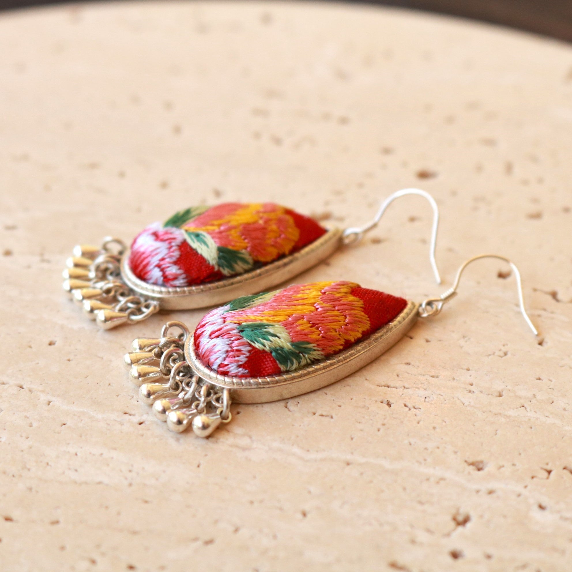 Serenity Hand Embroidered Teardrop Earrings