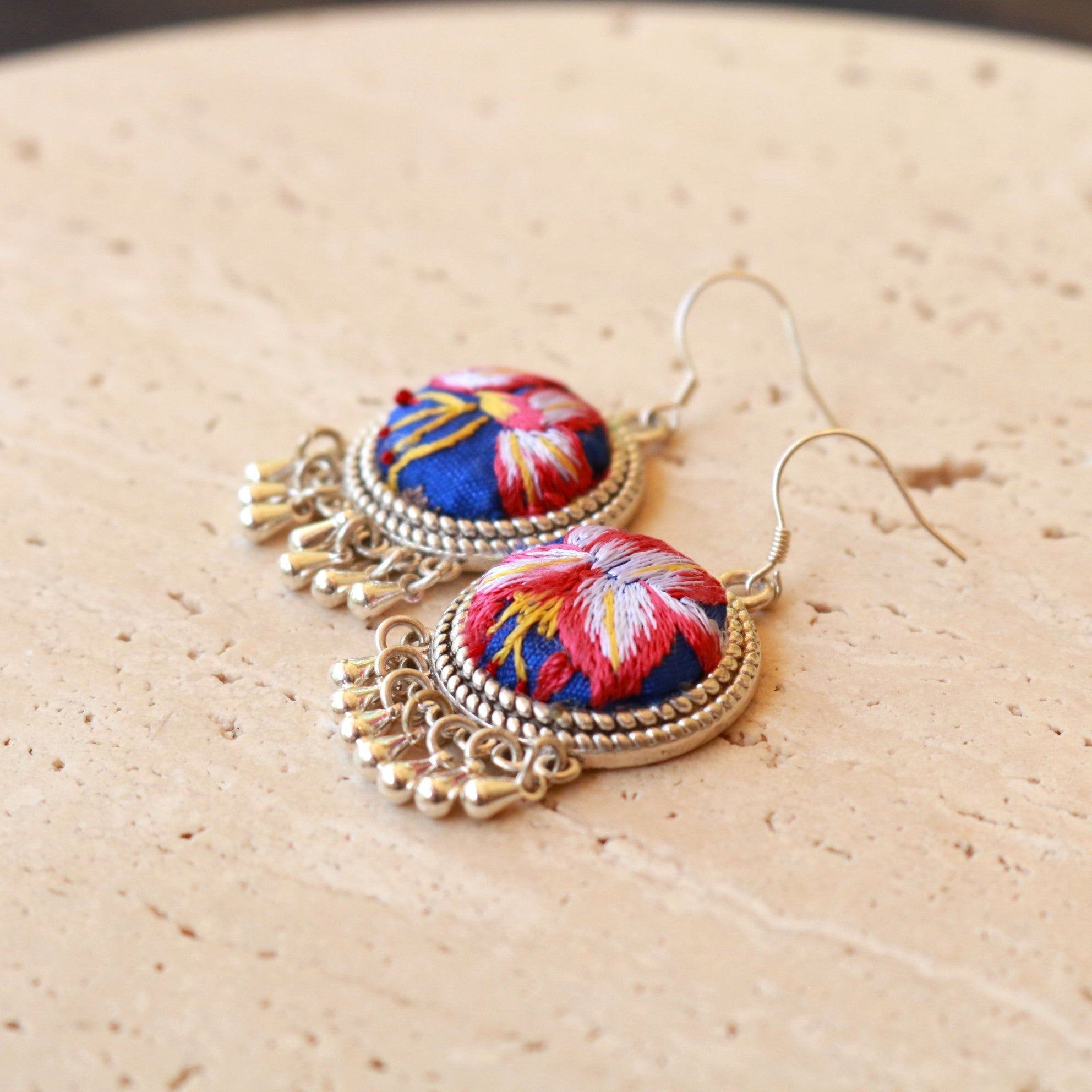 Circles of Joy Hand Embroidered Teardrop Earrings