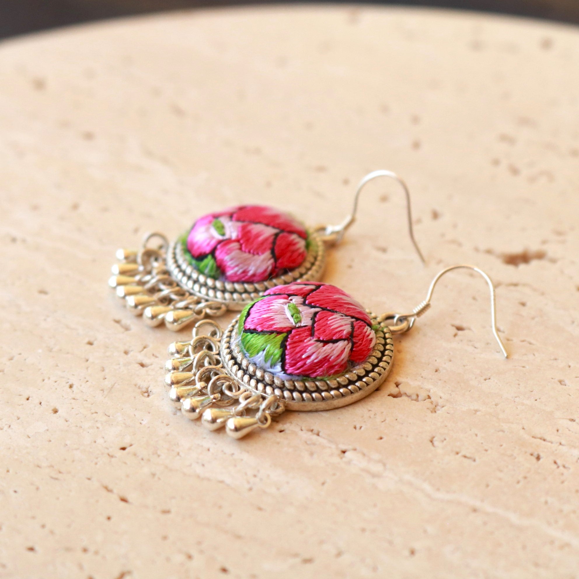 Circles of Joy Hand Embroidered Teardrop Earrings