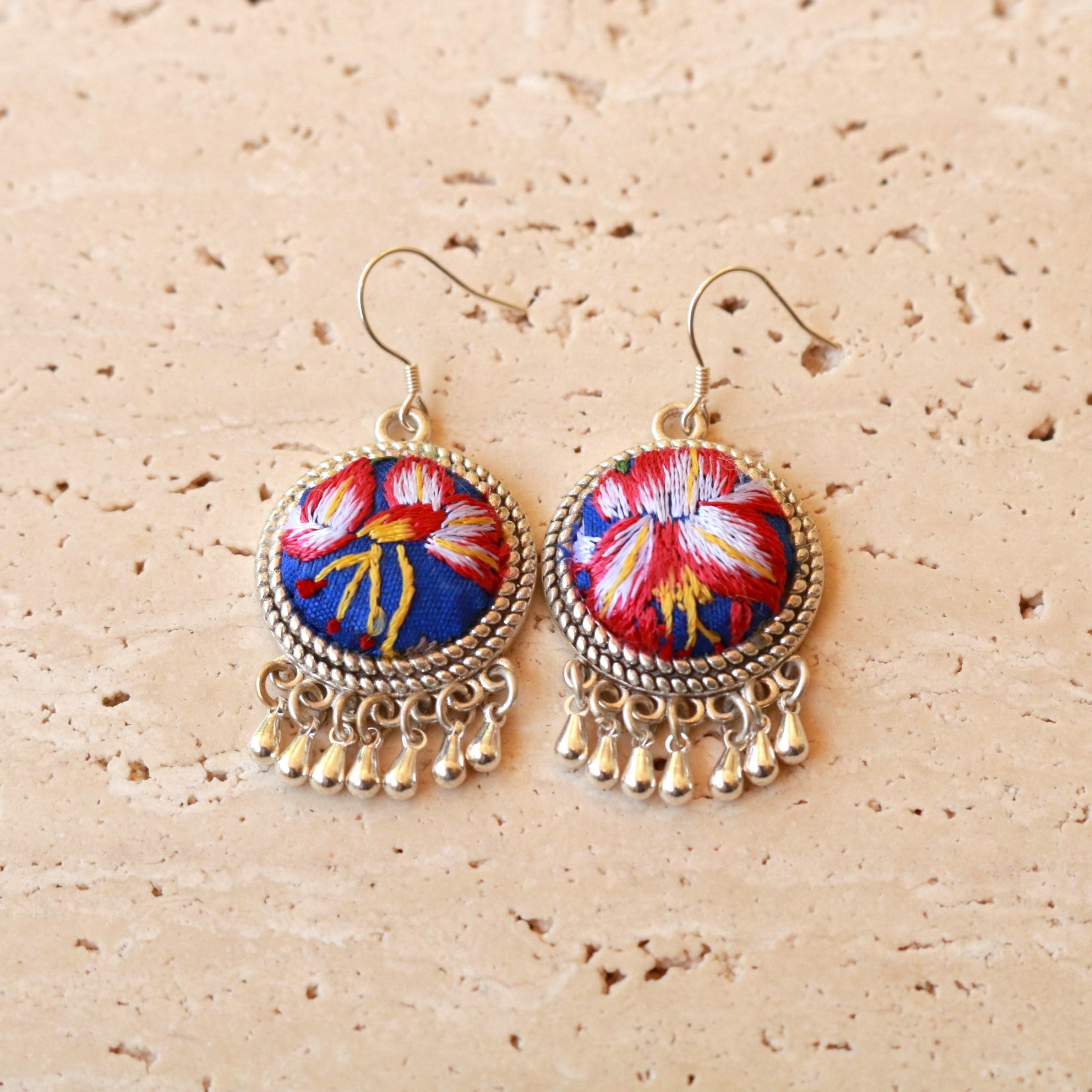 Circles of Joy Hand Embroidered Teardrop Earrings