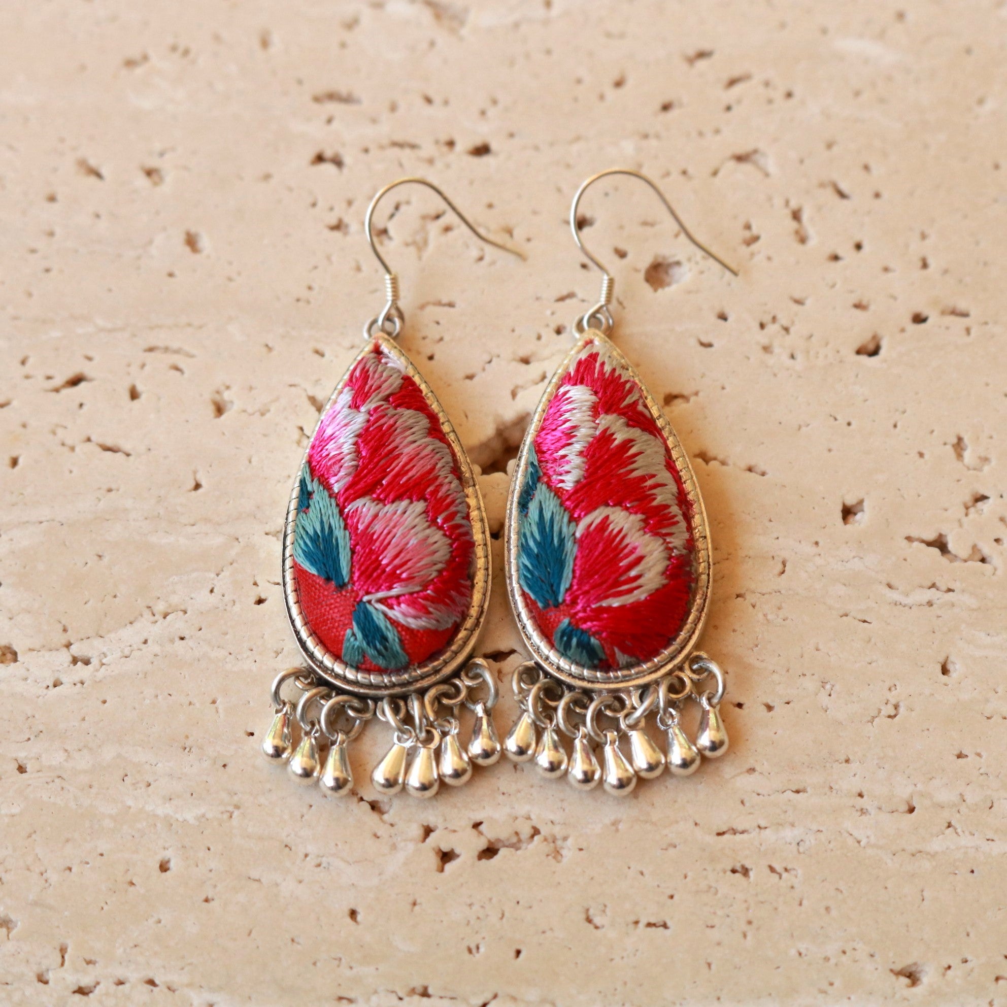 Serenity Hand Embroidered Teardrop Earrings
