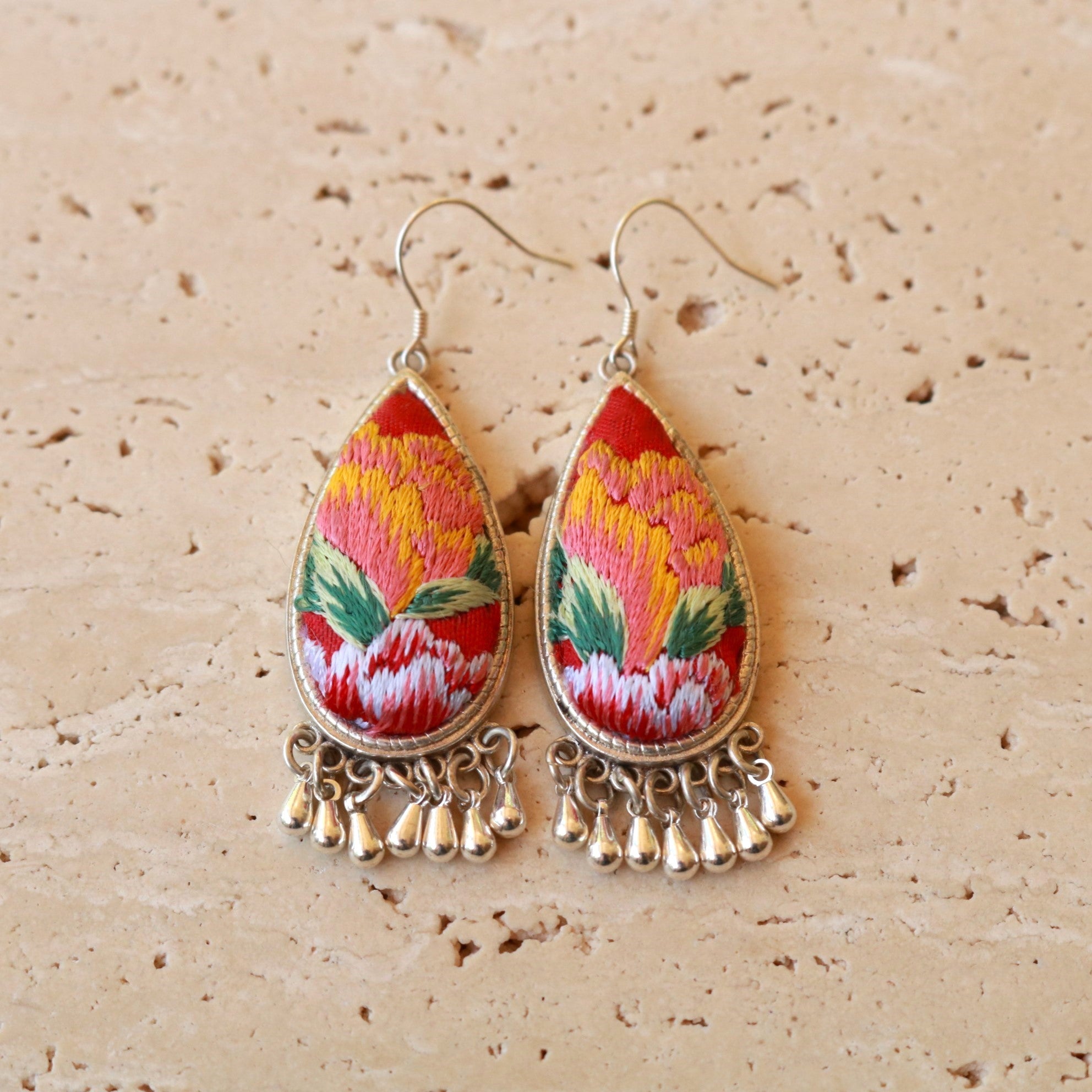 Serenity Hand Embroidered Teardrop Earrings