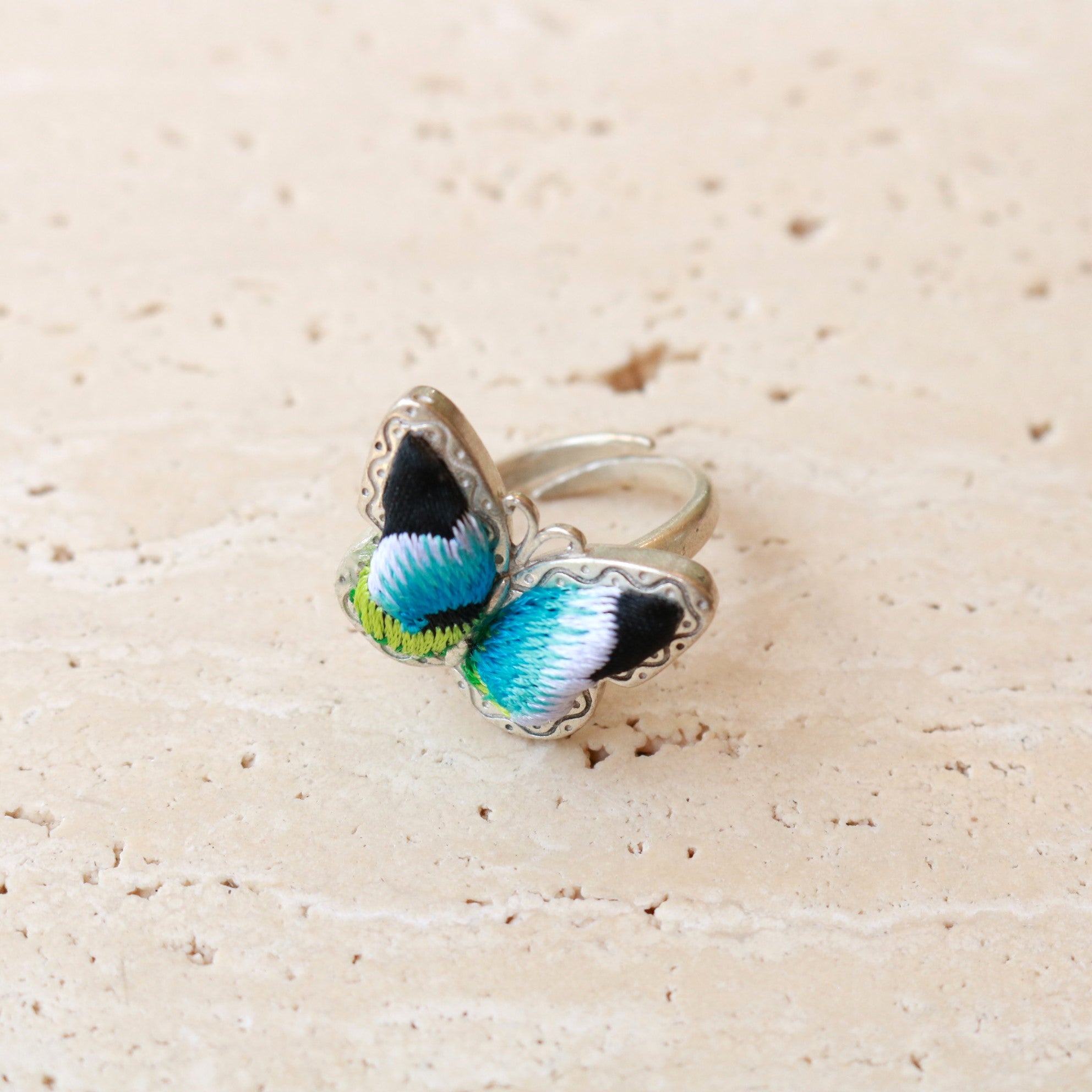 Wings of Solace Adjustable Embroidered Ring