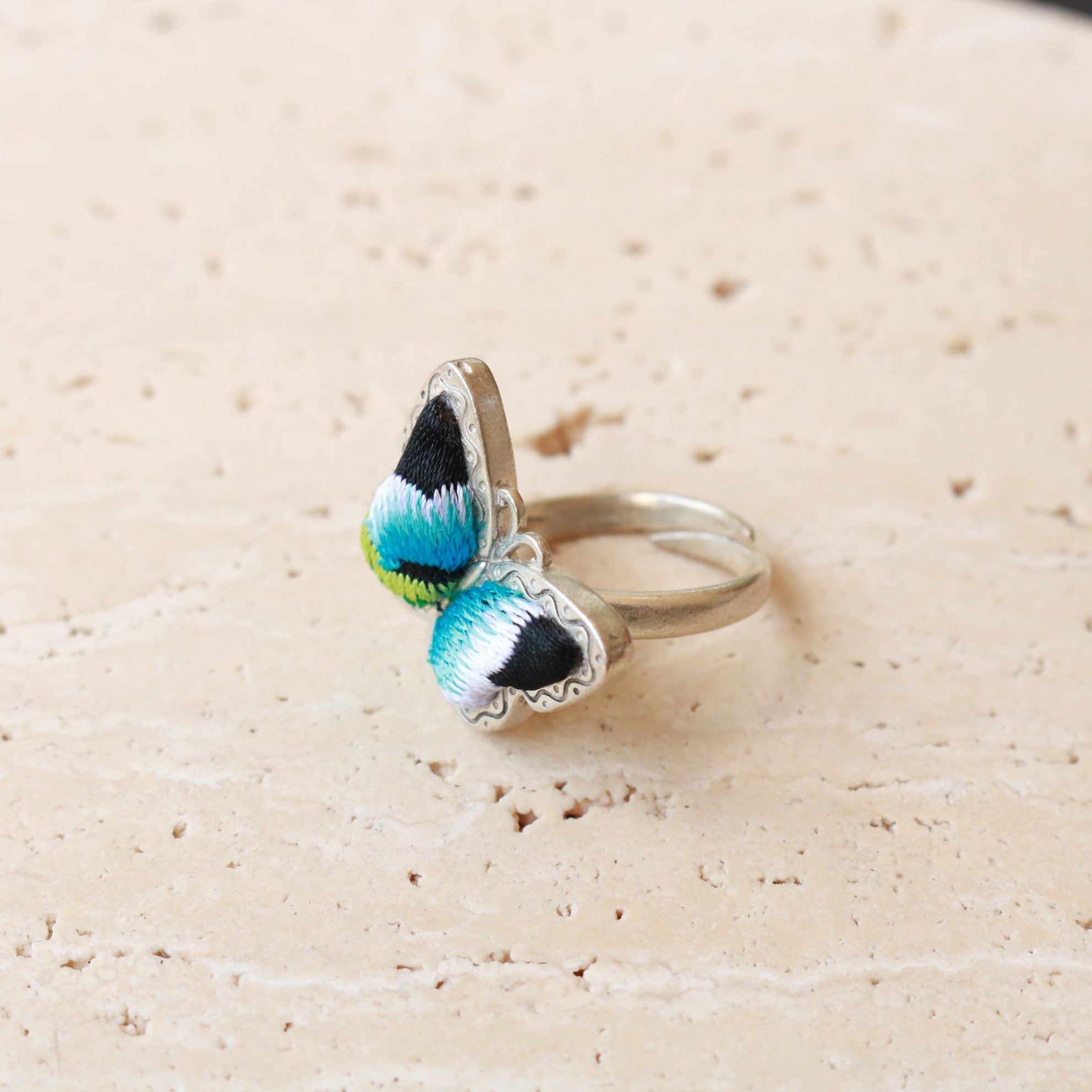 Wings of Solace Adjustable Embroidered Ring