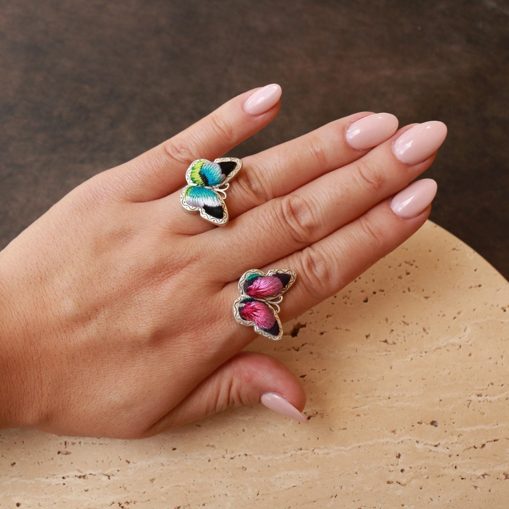 Wings of Solace Adjustable Embroidered Ring