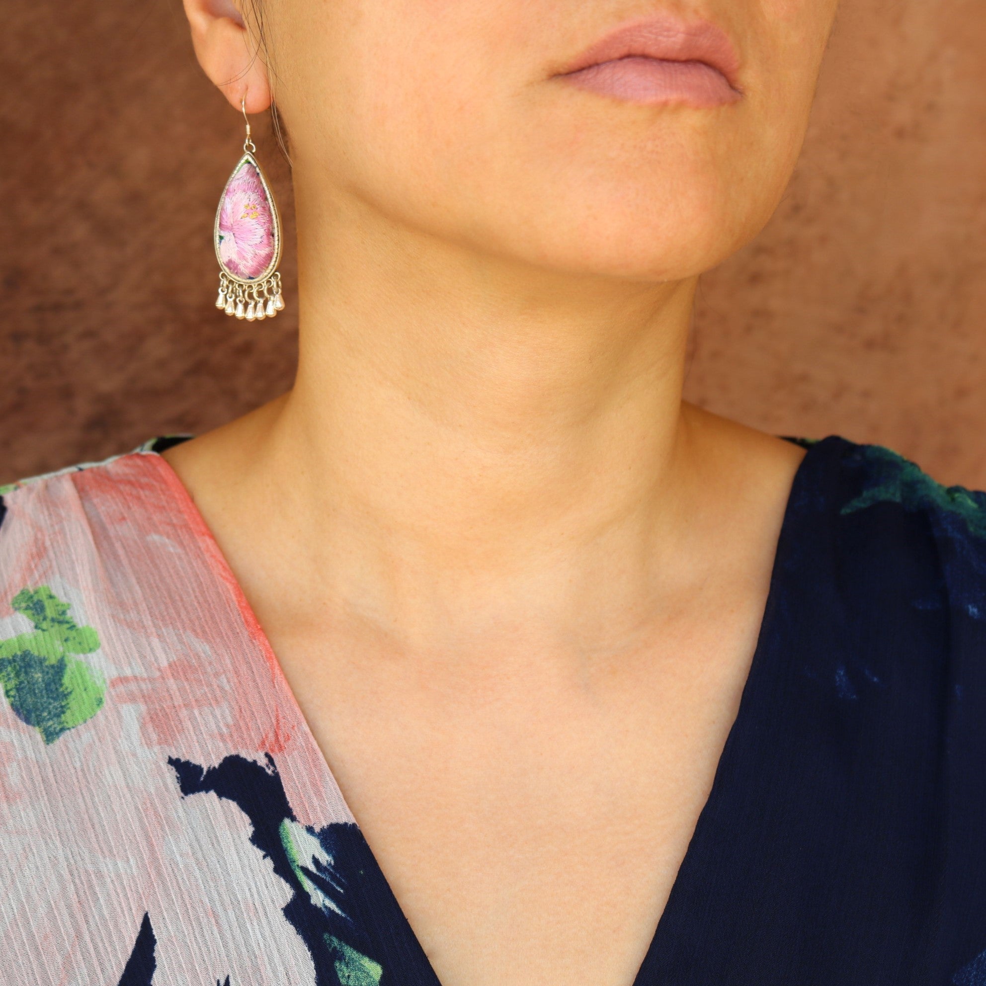 Serenity Hand Embroidered Teardrop Earrings