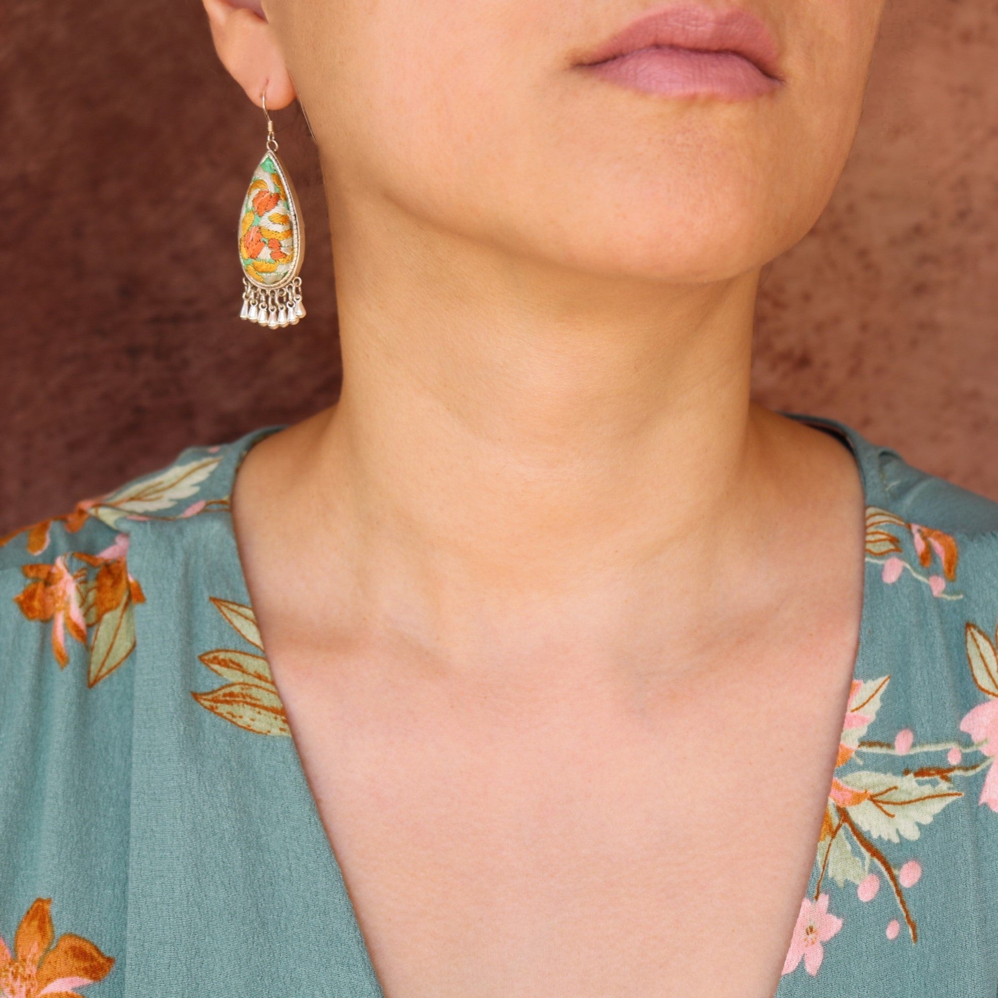 Serenity Hand Embroidered Teardrop Earrings