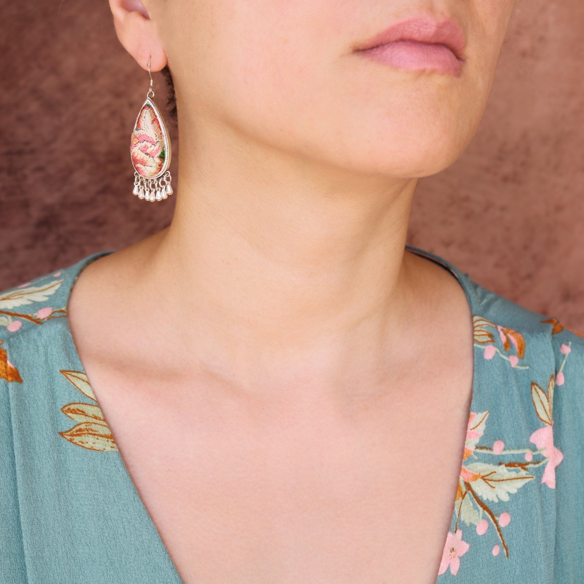 Serenity Hand Embroidered Teardrop Earrings