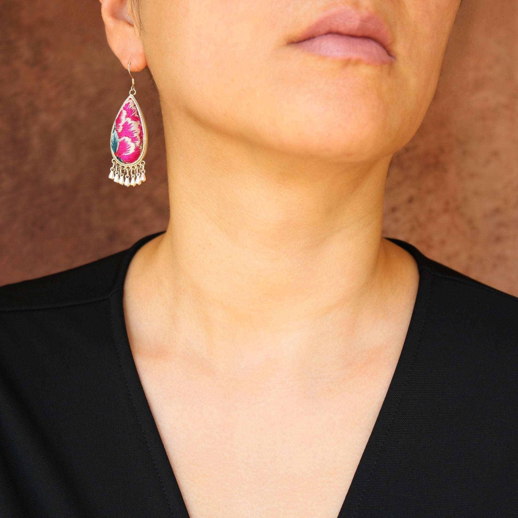 Serenity Hand Embroidered Teardrop Earrings