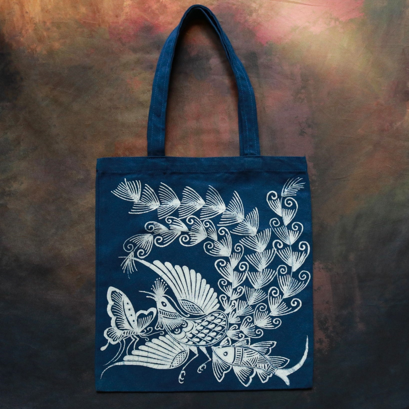 Embroidtale Canvas Bag Hand-Dyed Indigo Batik by the Ethnic Miao Tribe