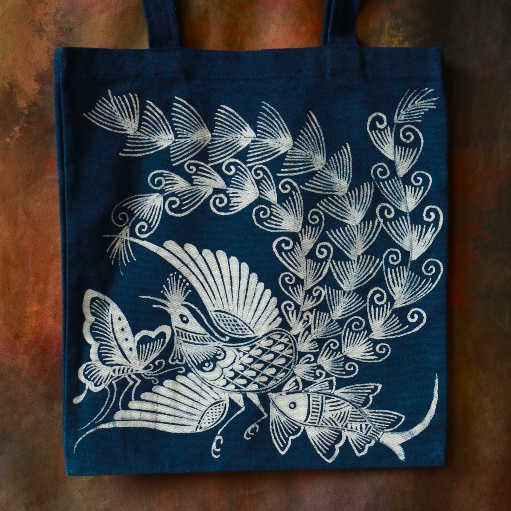 Embroidtale Canvas Bag Hand-Dyed Indigo Batik by the Ethnic Miao Tribe