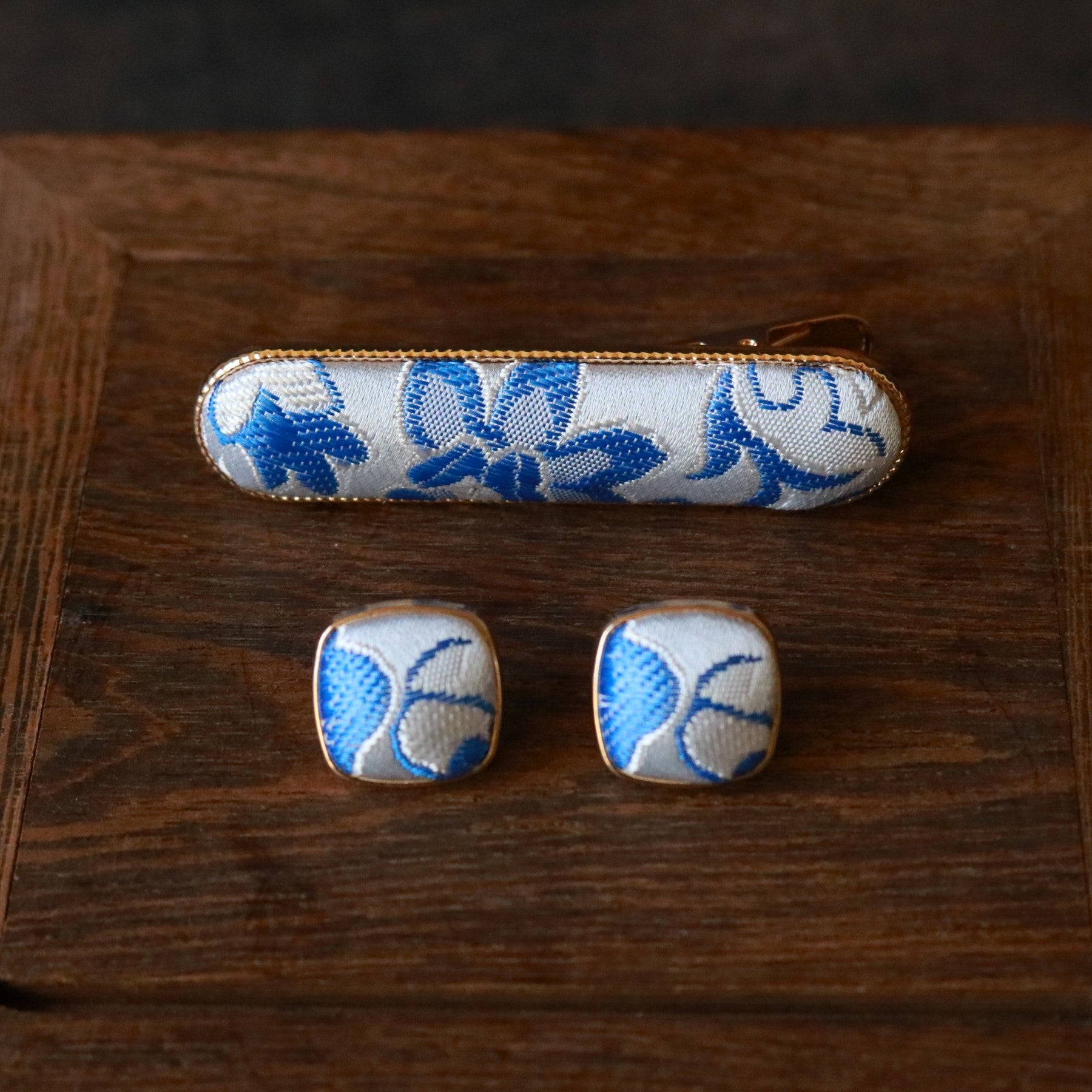 Hand Weaved Silk Hair Clip and Matching Ear Studs