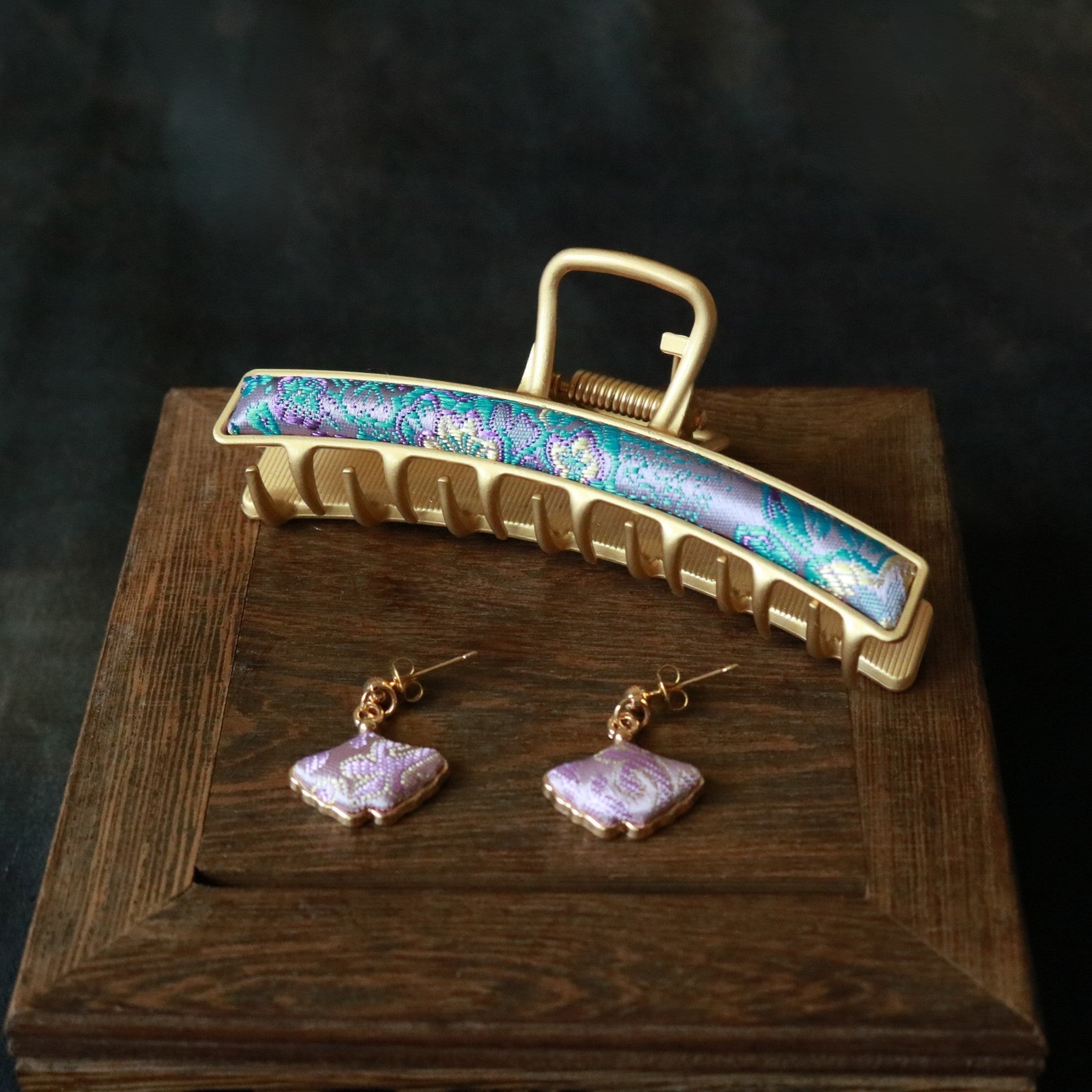 Hand Weaved Silk Hair Claw and Matching Earrings