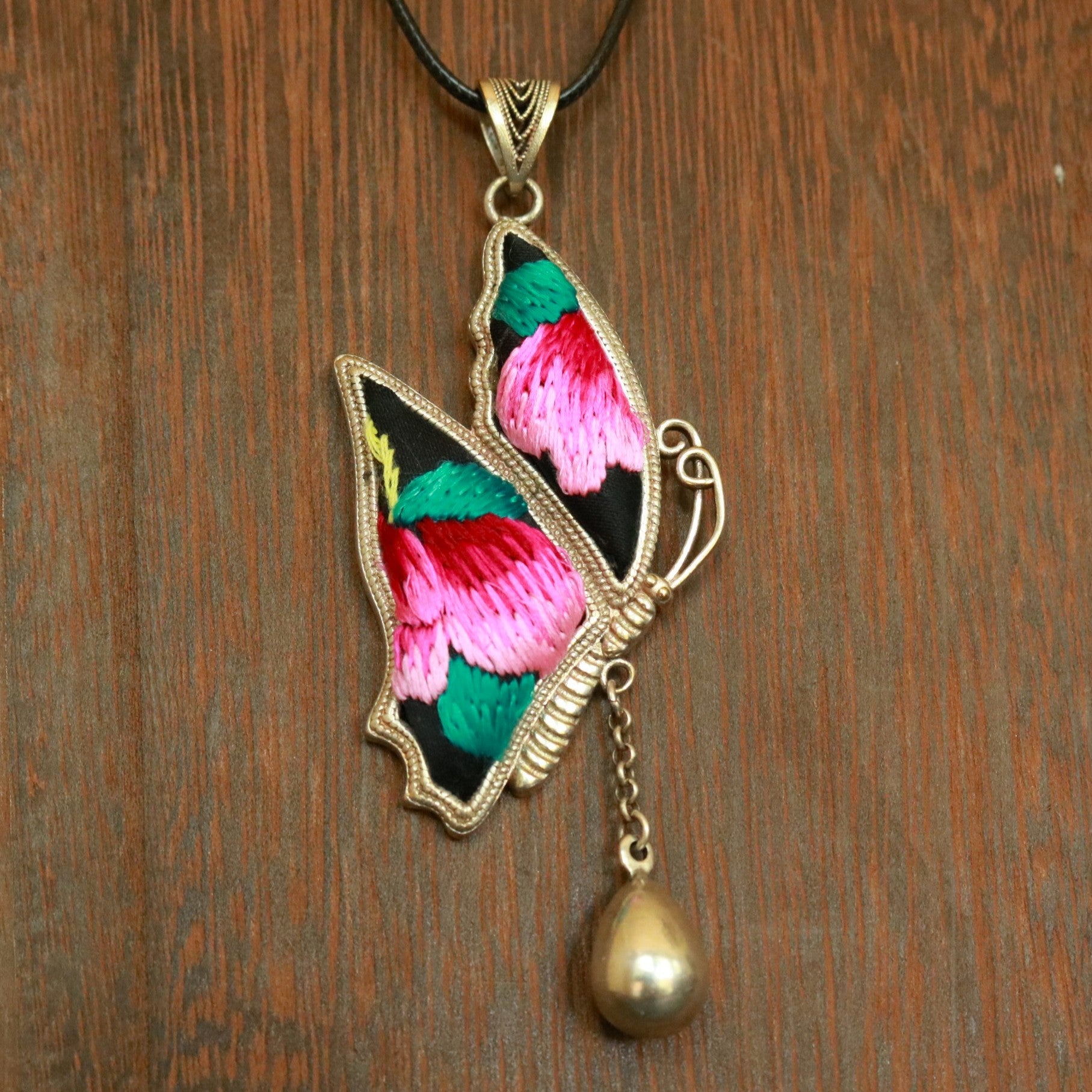 Wings of Solace Hand Embroidered Butterfly Necklace