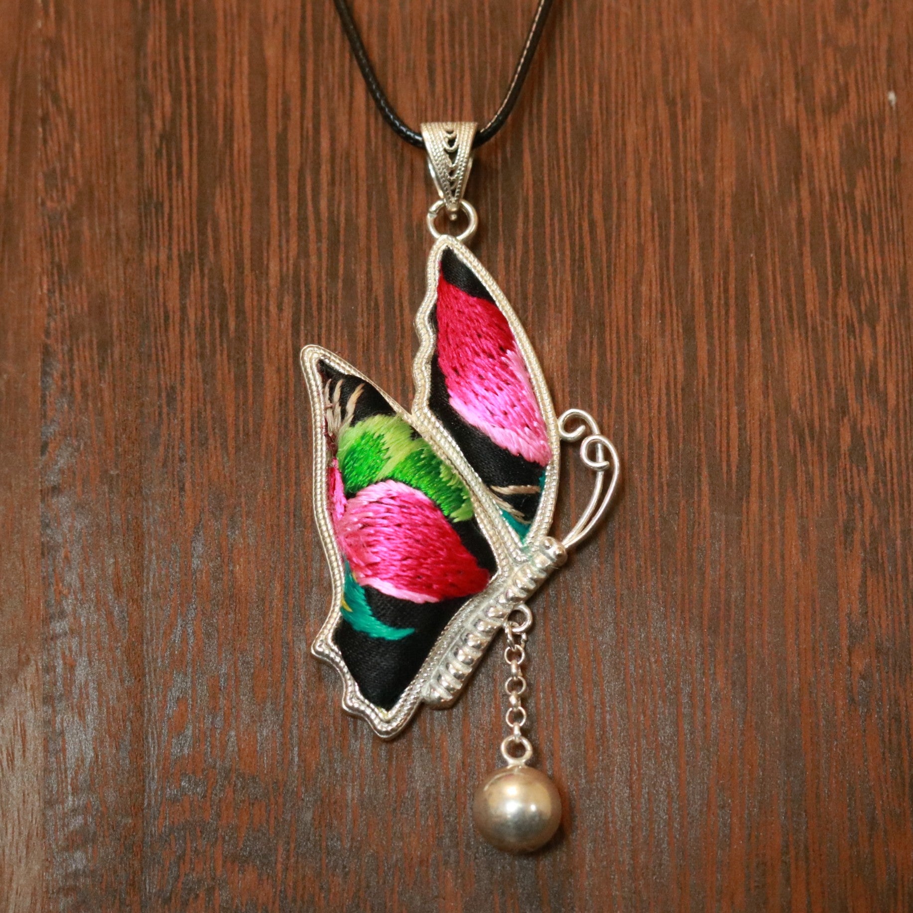 Wings of Solace Hand Embroidered Butterfly Necklace