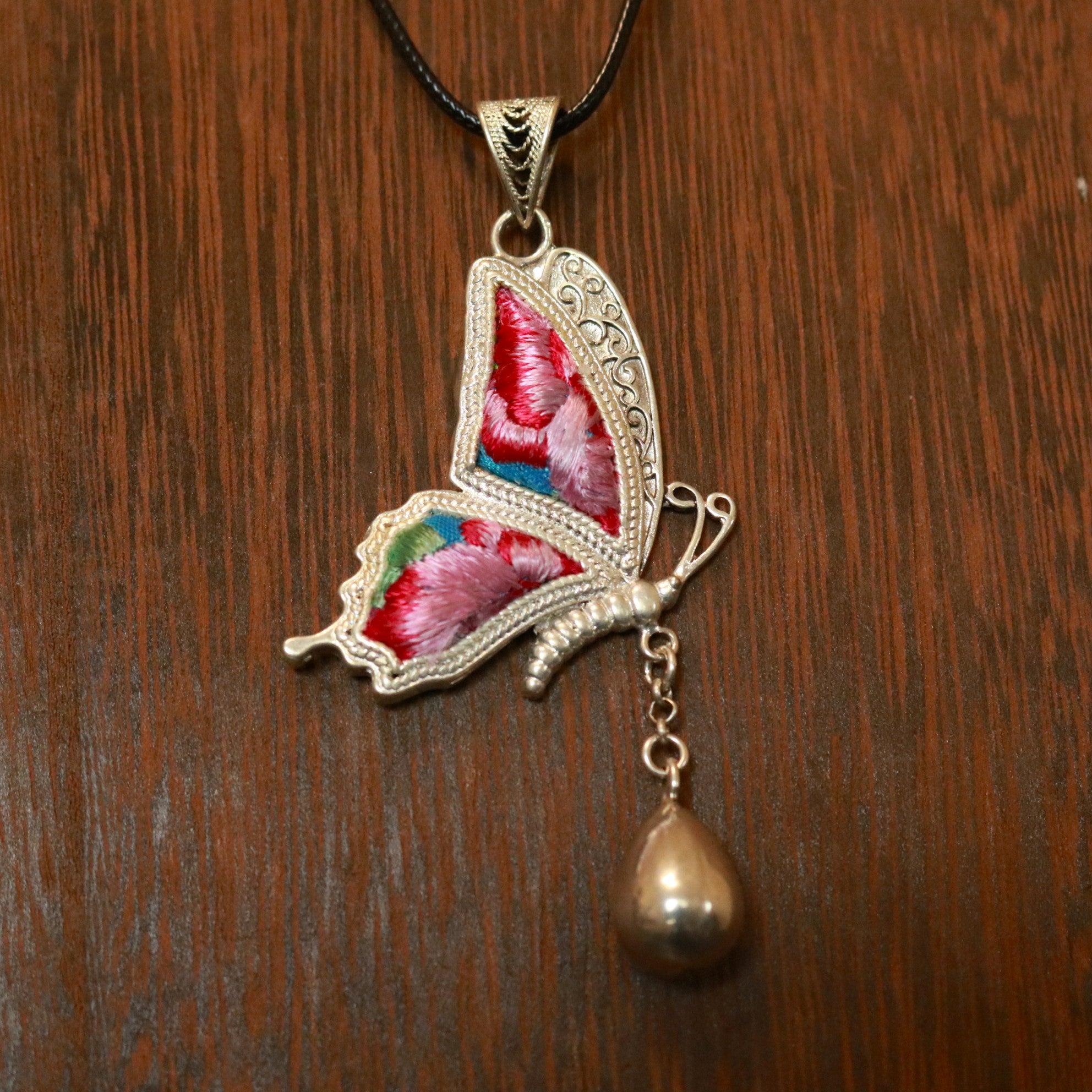 Cocoon of Comfort Butterfly Embroidered Necklace