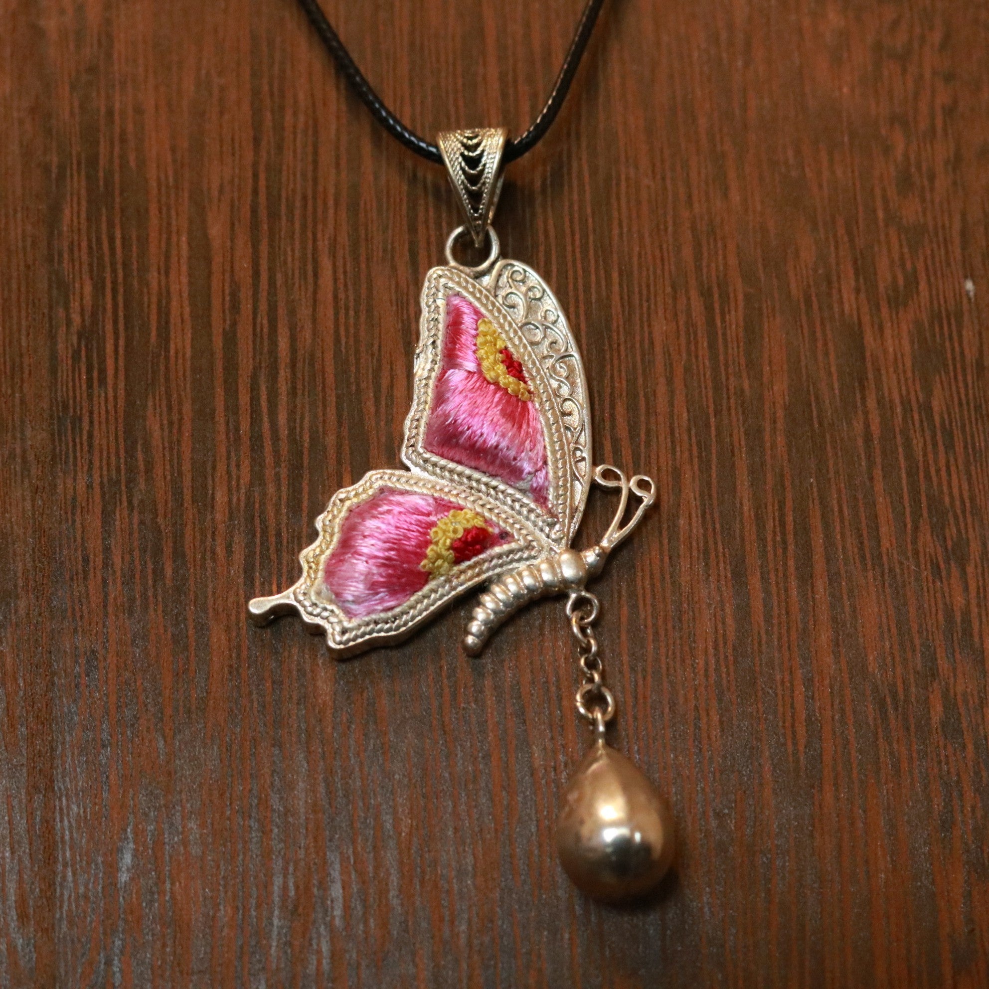 Cocoon of Comfort Butterfly Embroidered Necklace