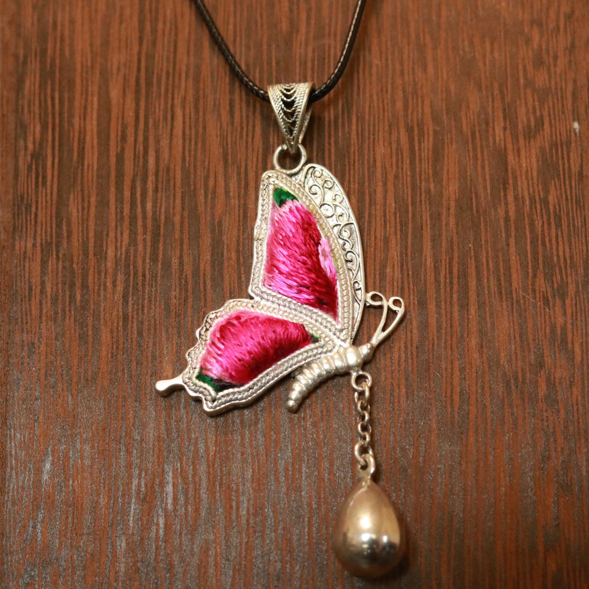Cocoon of Comfort Butterfly Embroidered Necklace