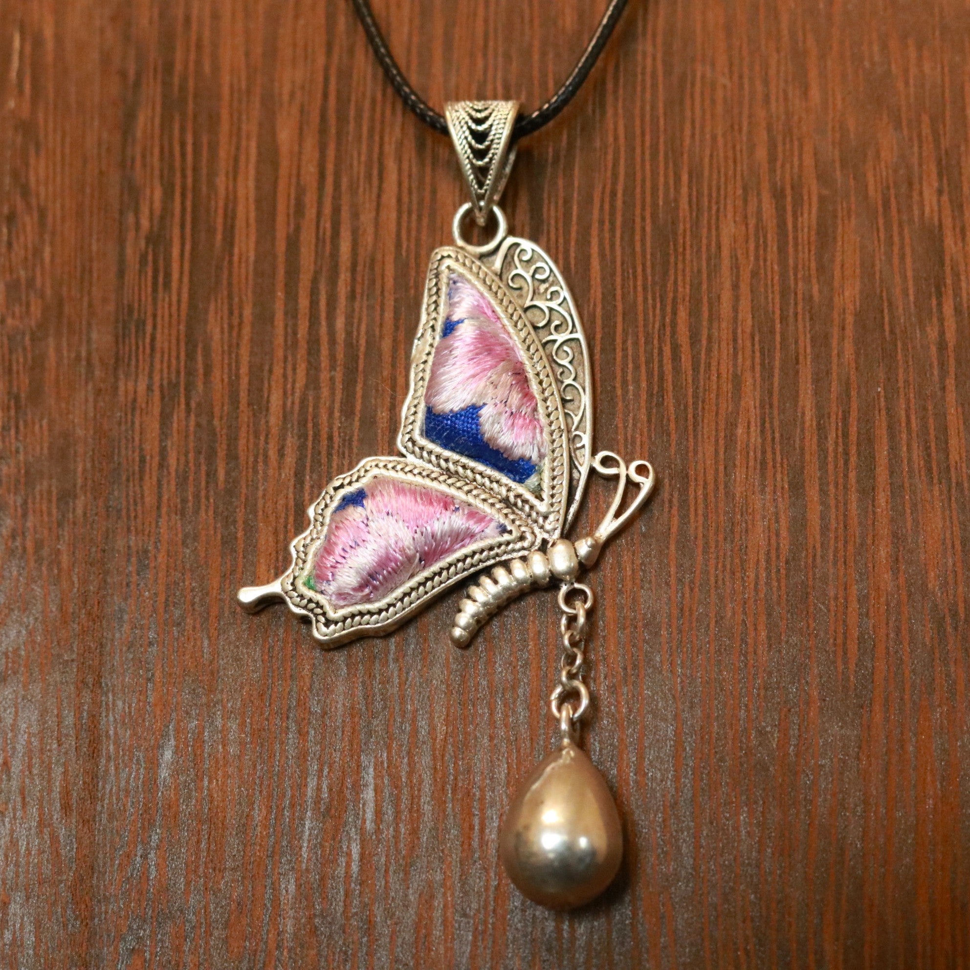 Cocoon of Comfort Butterfly Embroidered Necklace