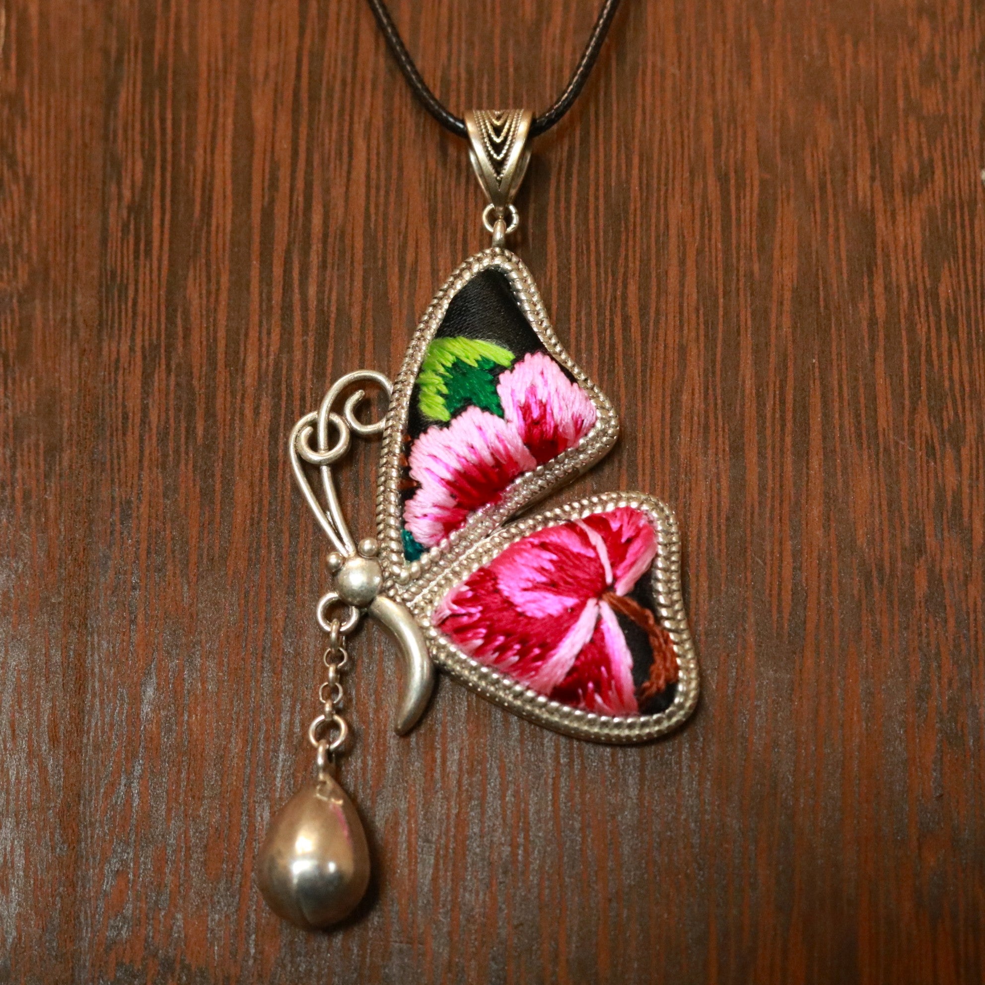 Wings of Grace Embroidered Butterfly Necklace