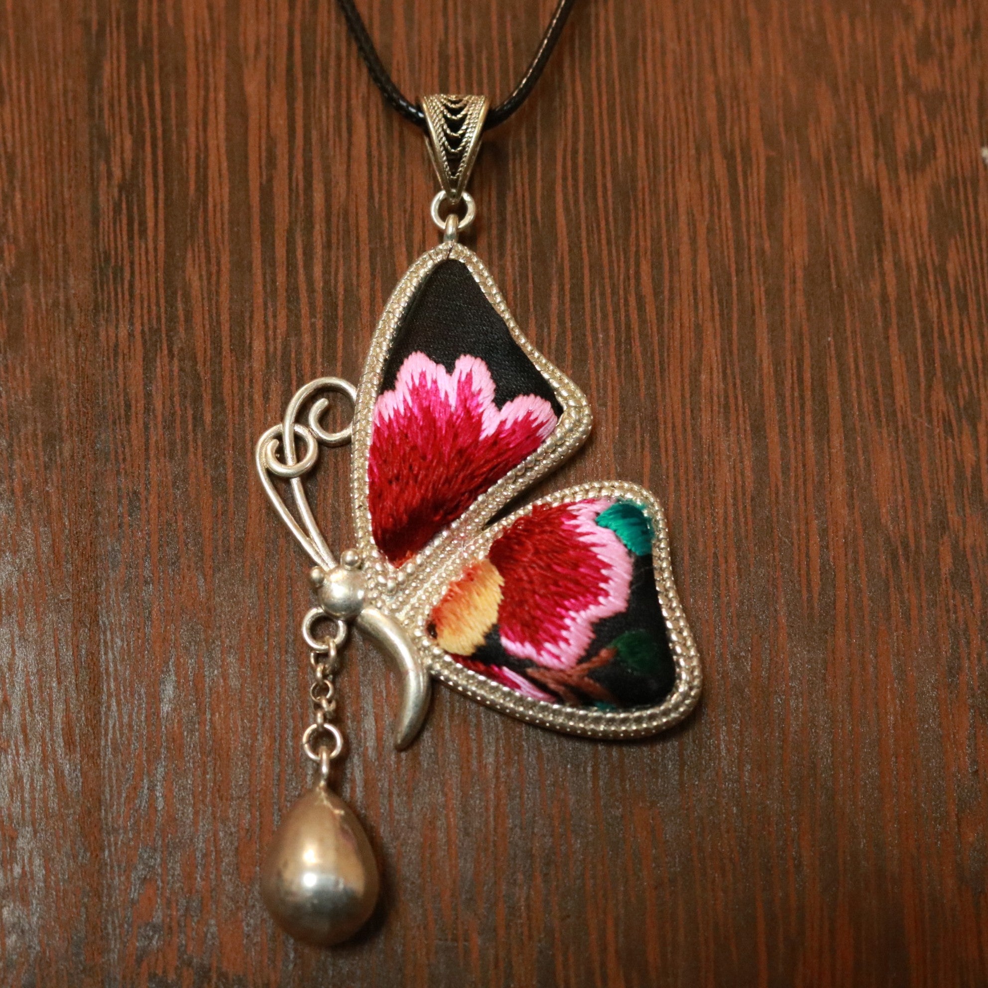 Wings of Grace Embroidered Butterfly Necklace
