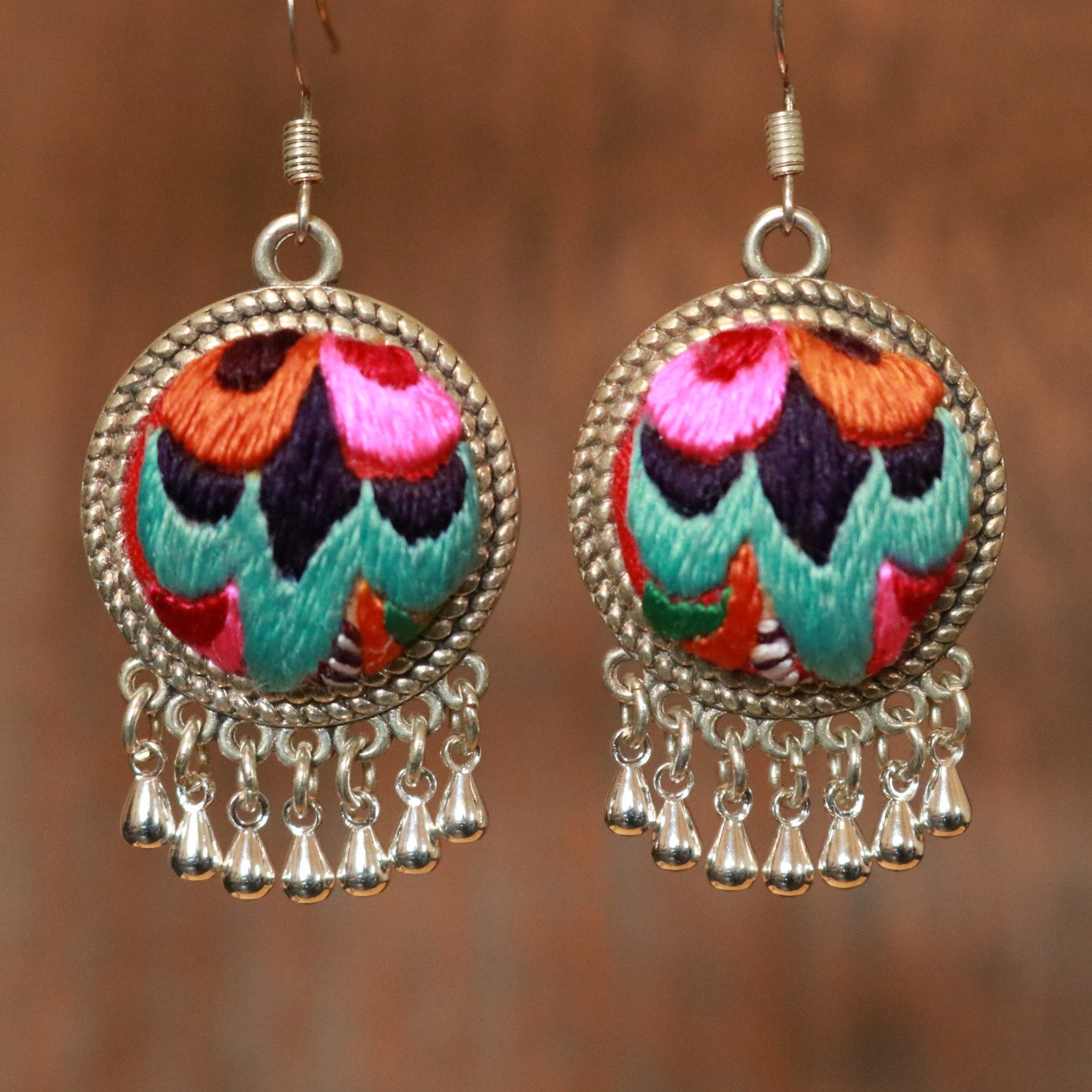 Circles of Joy Hand Embroidered Teardrop Earrings