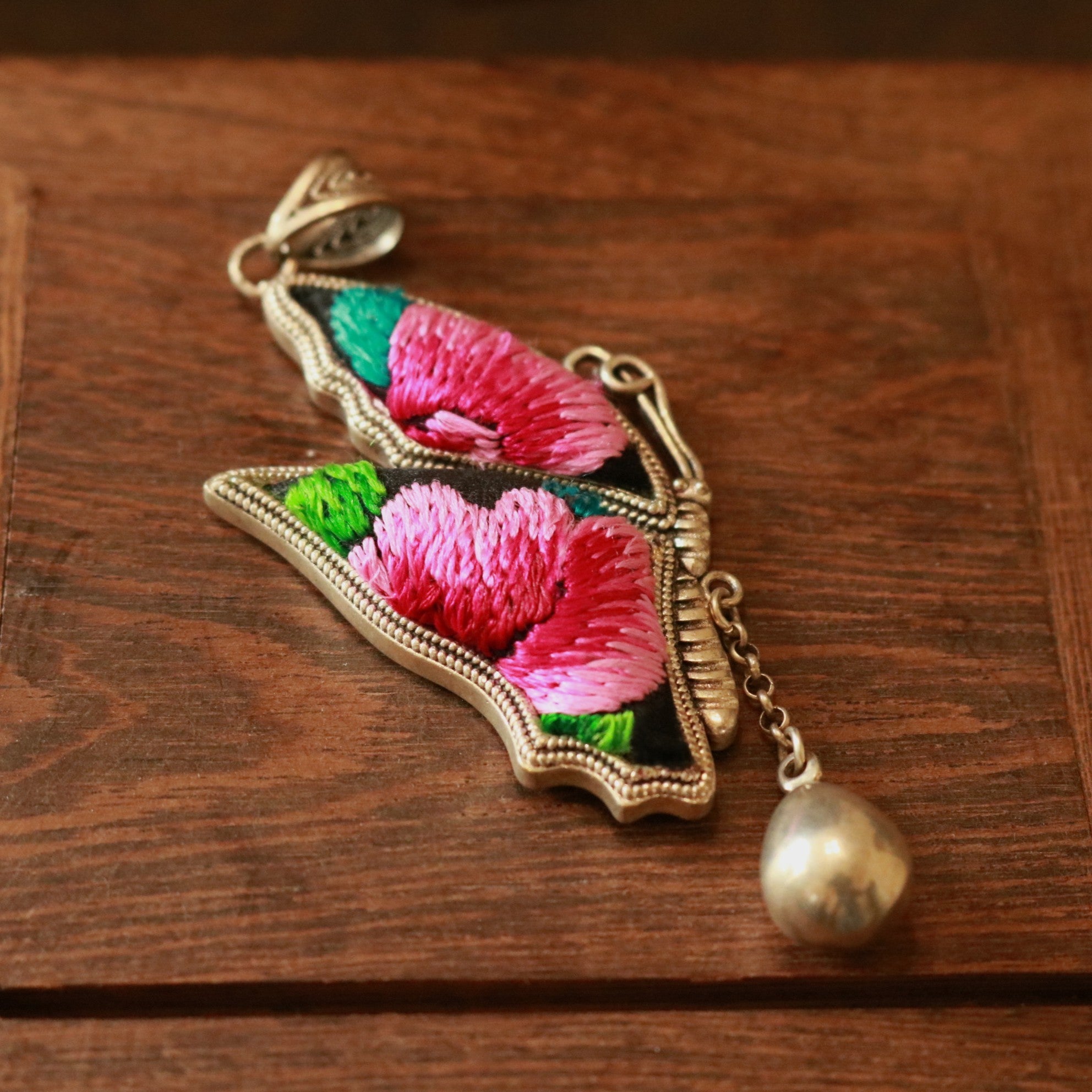 Wings of Solace Hand Embroidered Butterfly Necklace
