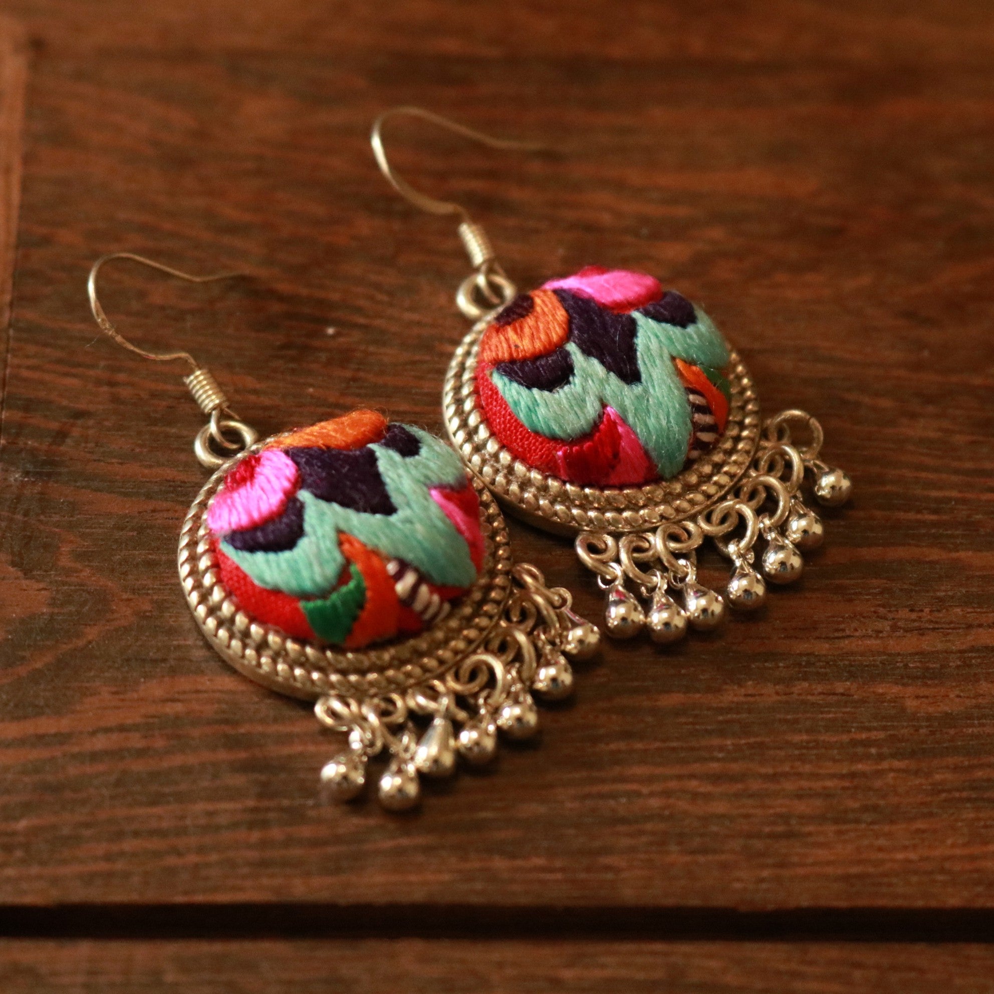Circles of Joy Hand Embroidered Teardrop Earrings