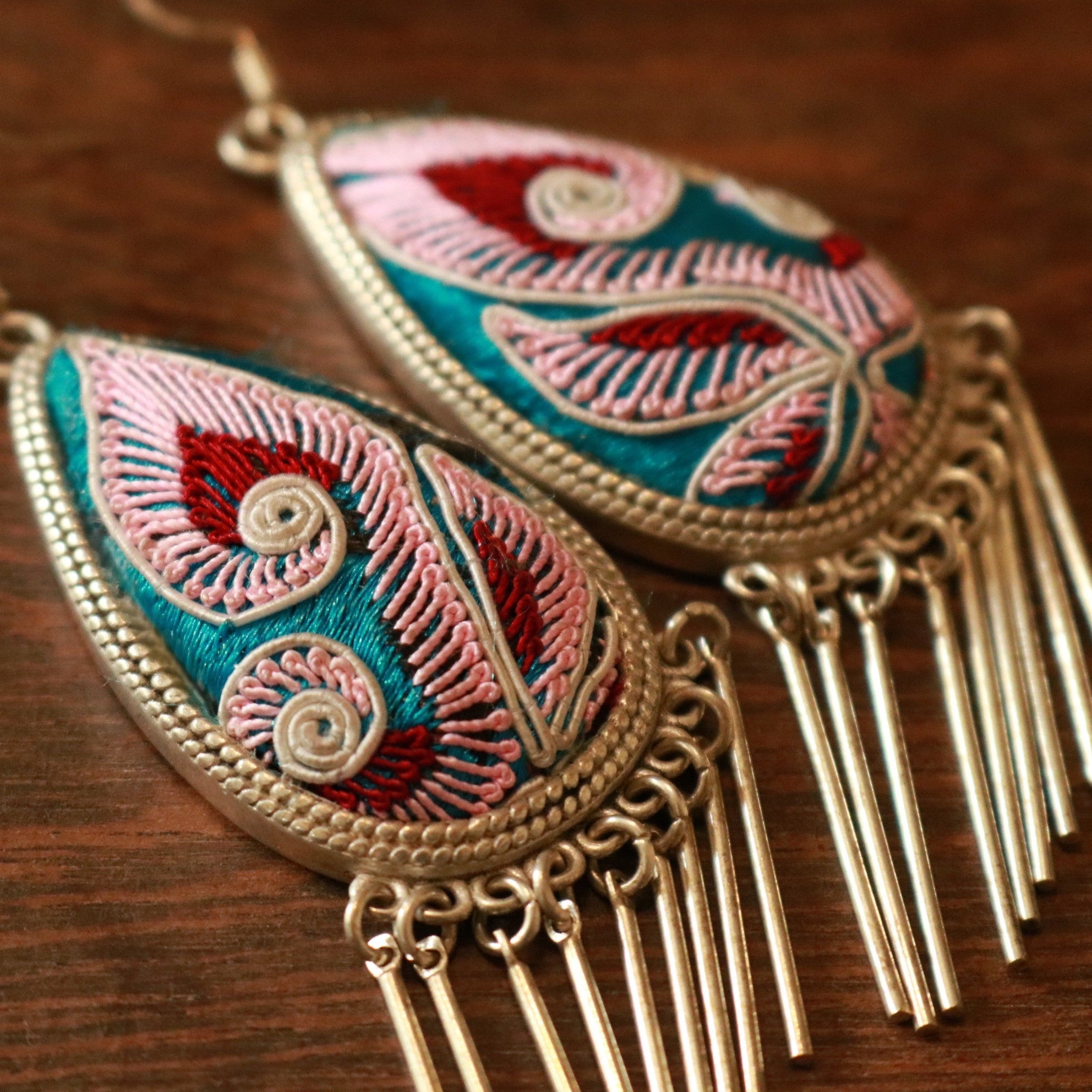 Raindrops Tassel Embroidered Earrings
