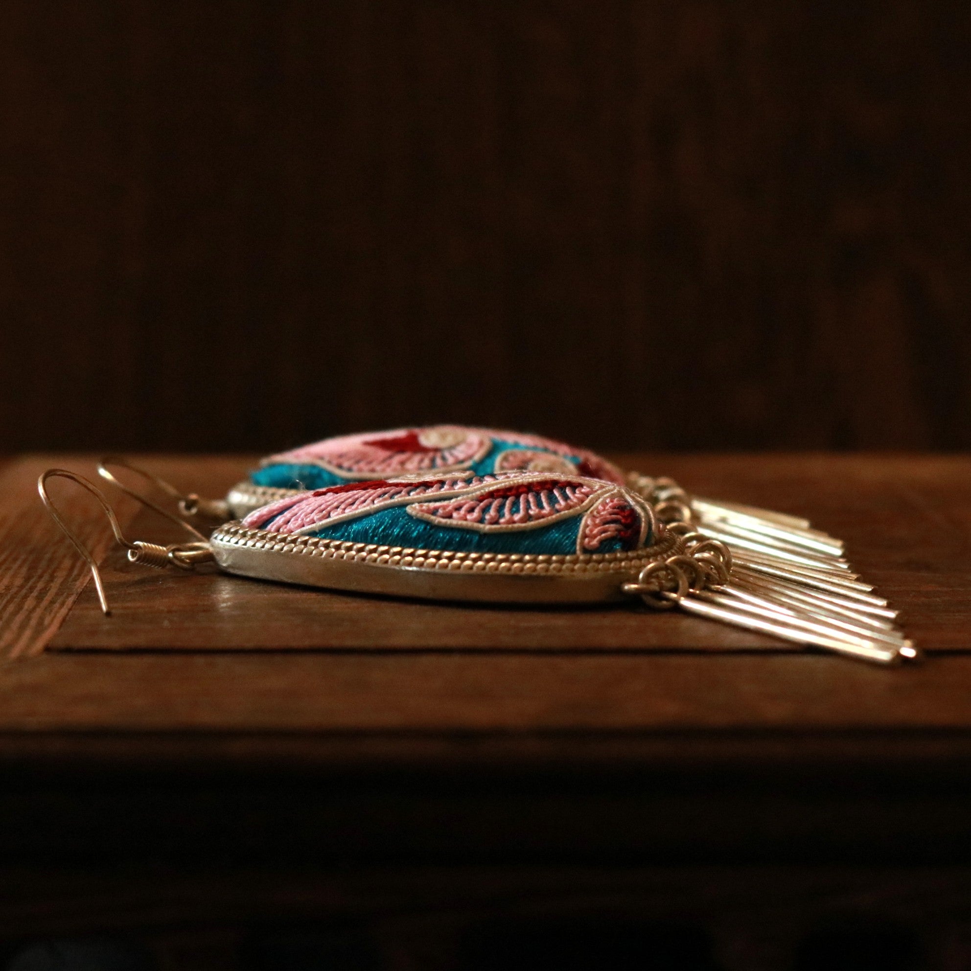 Raindrops Tassel Embroidered Earrings