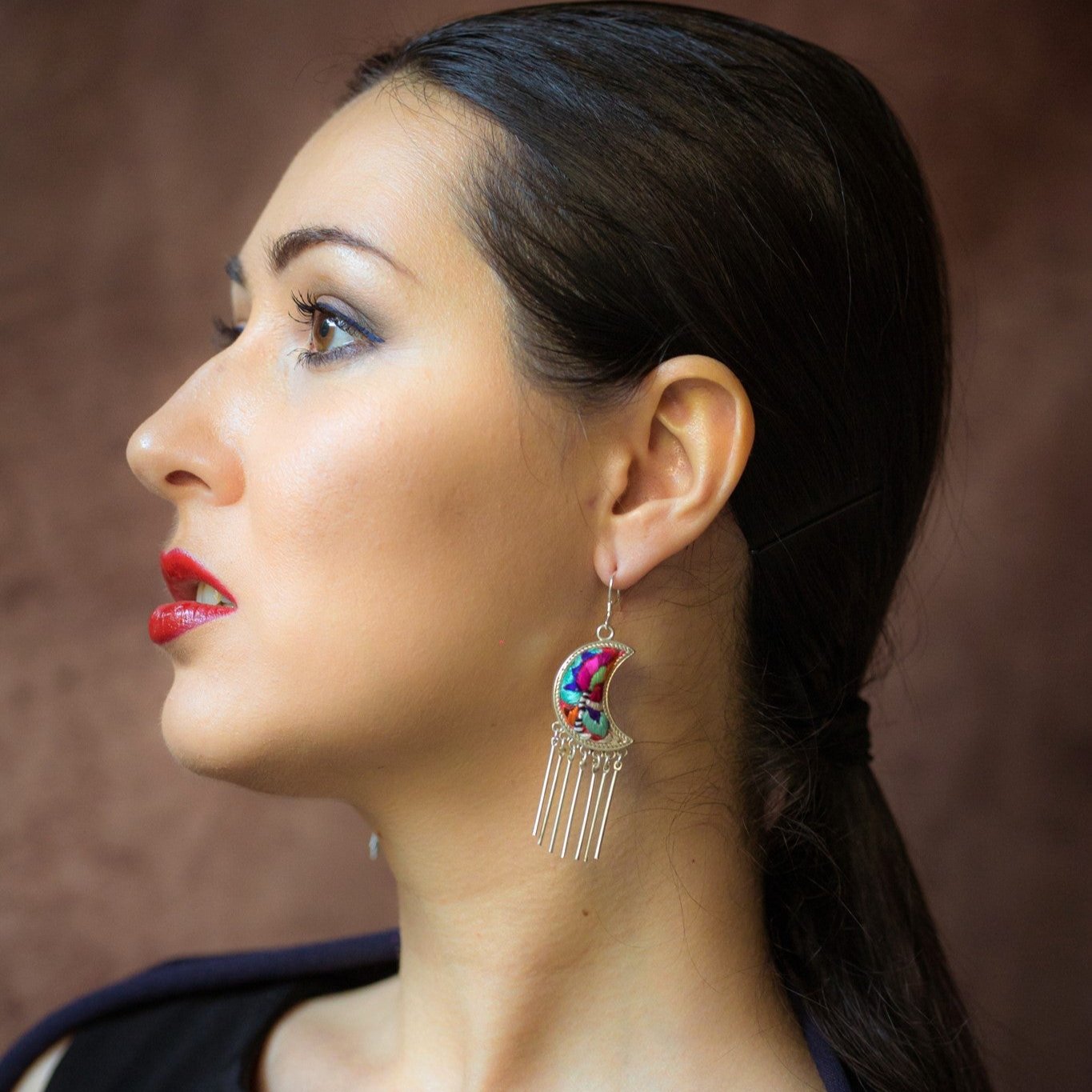 Moonlight Hand Embroidered Tassel Earrings