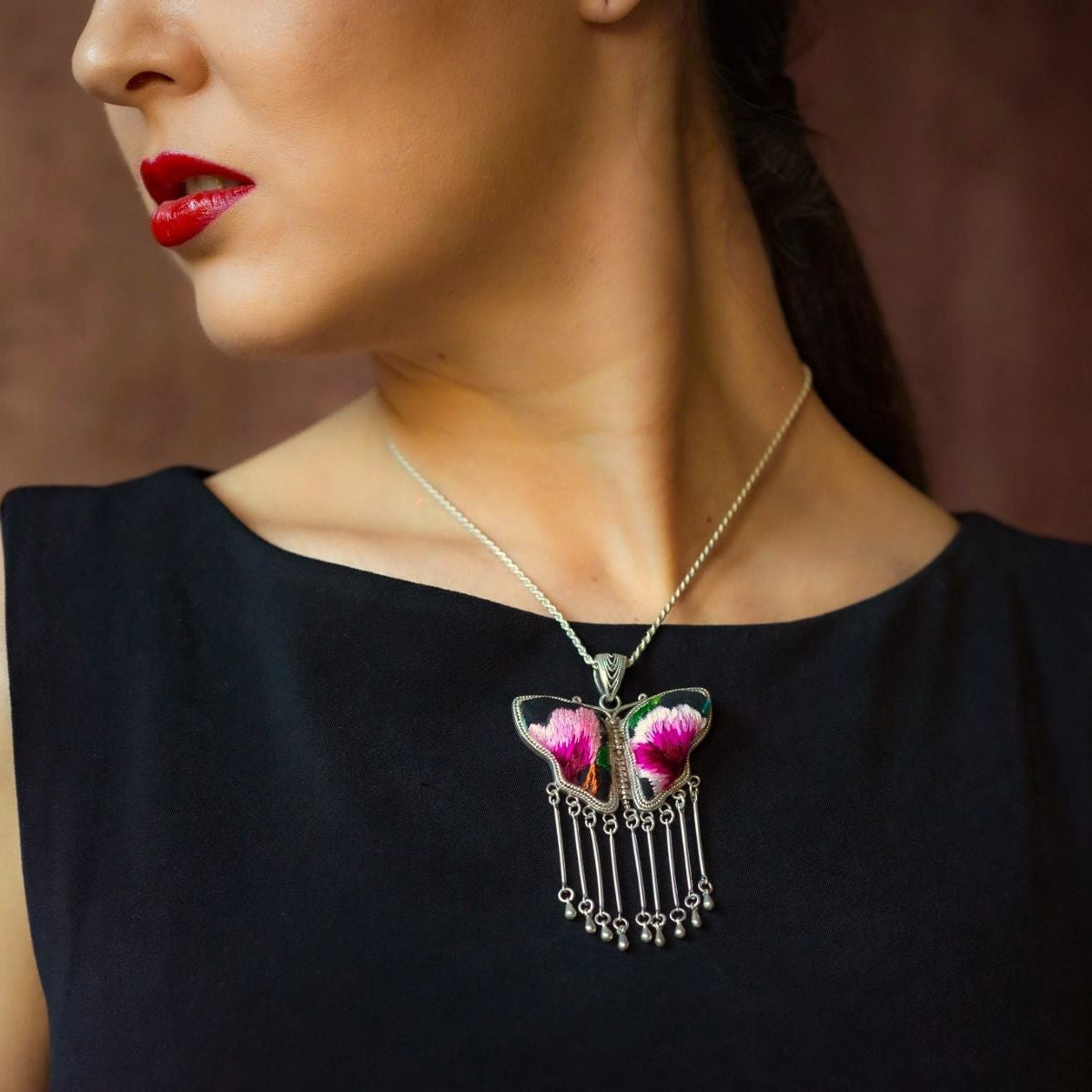 Butterfly Mother’s Whisper Hand Embroidered Necklace