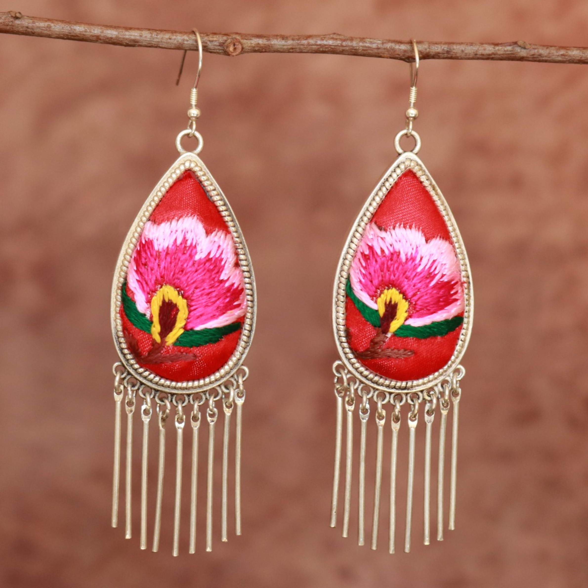 Raindrops Tassel Embroidered Earrings