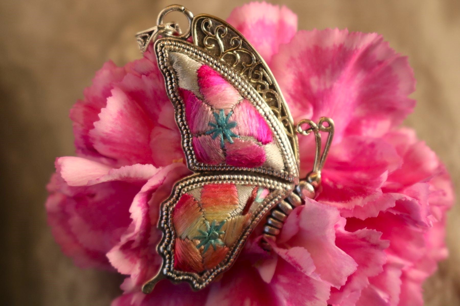 Cocoon of Comfort Butterfly Embroidered Necklace