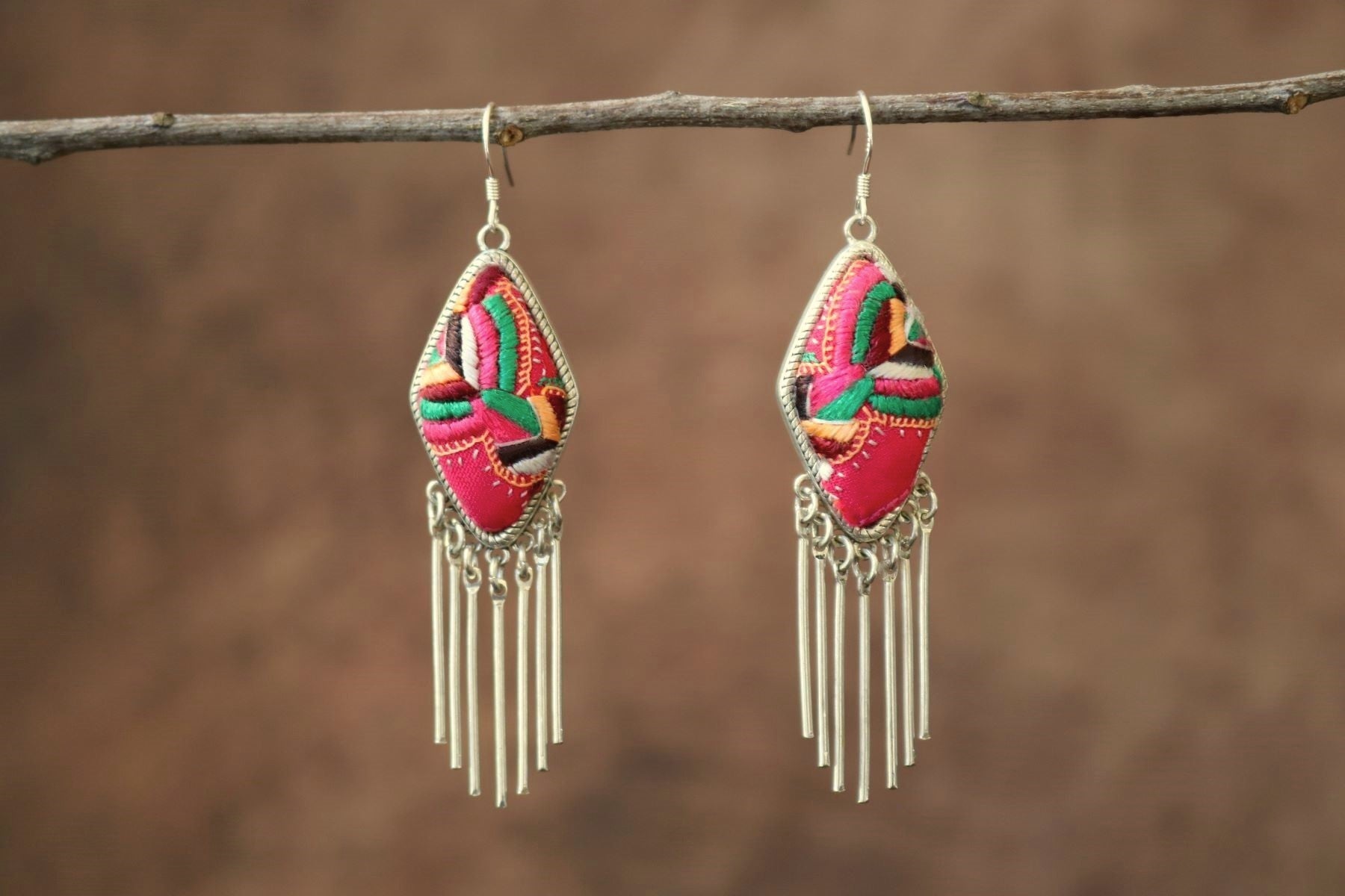 ethnic tribal colorful hand-embroidered tassel earrings