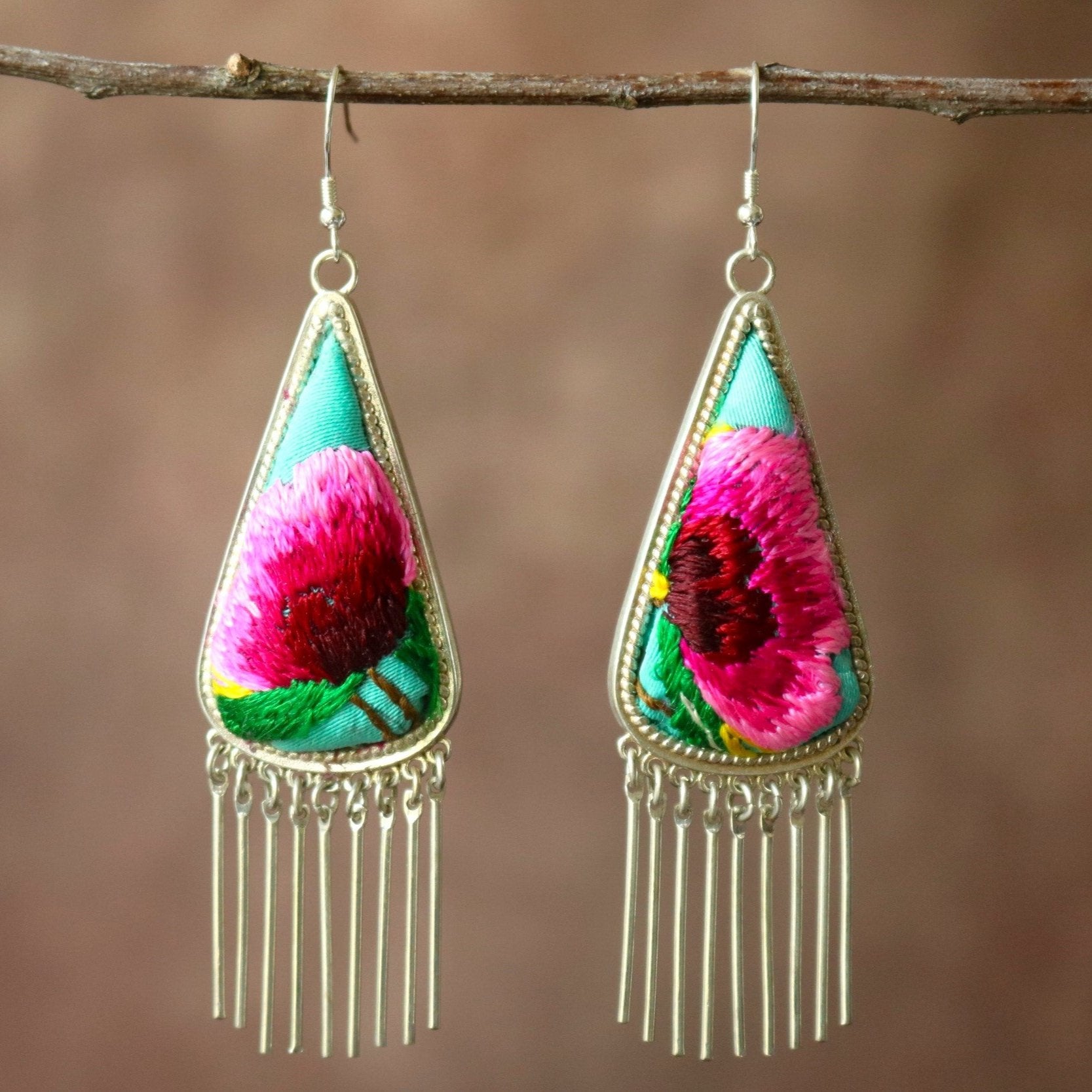 Raindrops Tassel Embroidered Earrings - Large