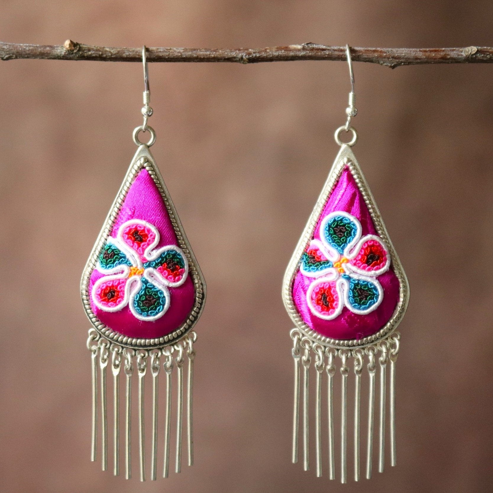 Raindrops Tassel Embroidered Earrings - Large