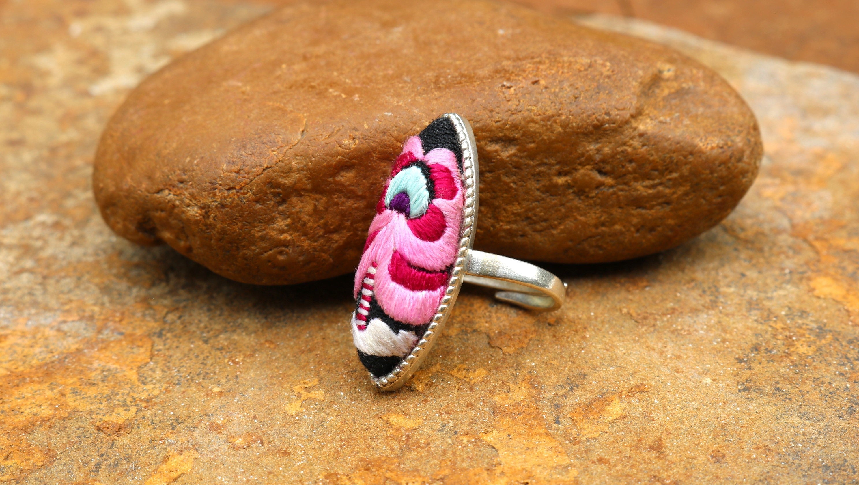 Fortune in a Finger Adjustable Embroidered Ring