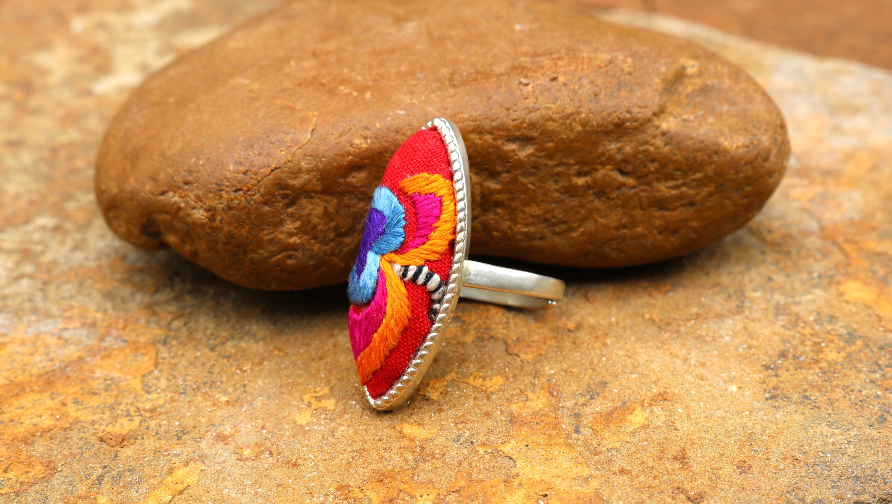 Fortune in a Finger Adjustable Embroidered Ring