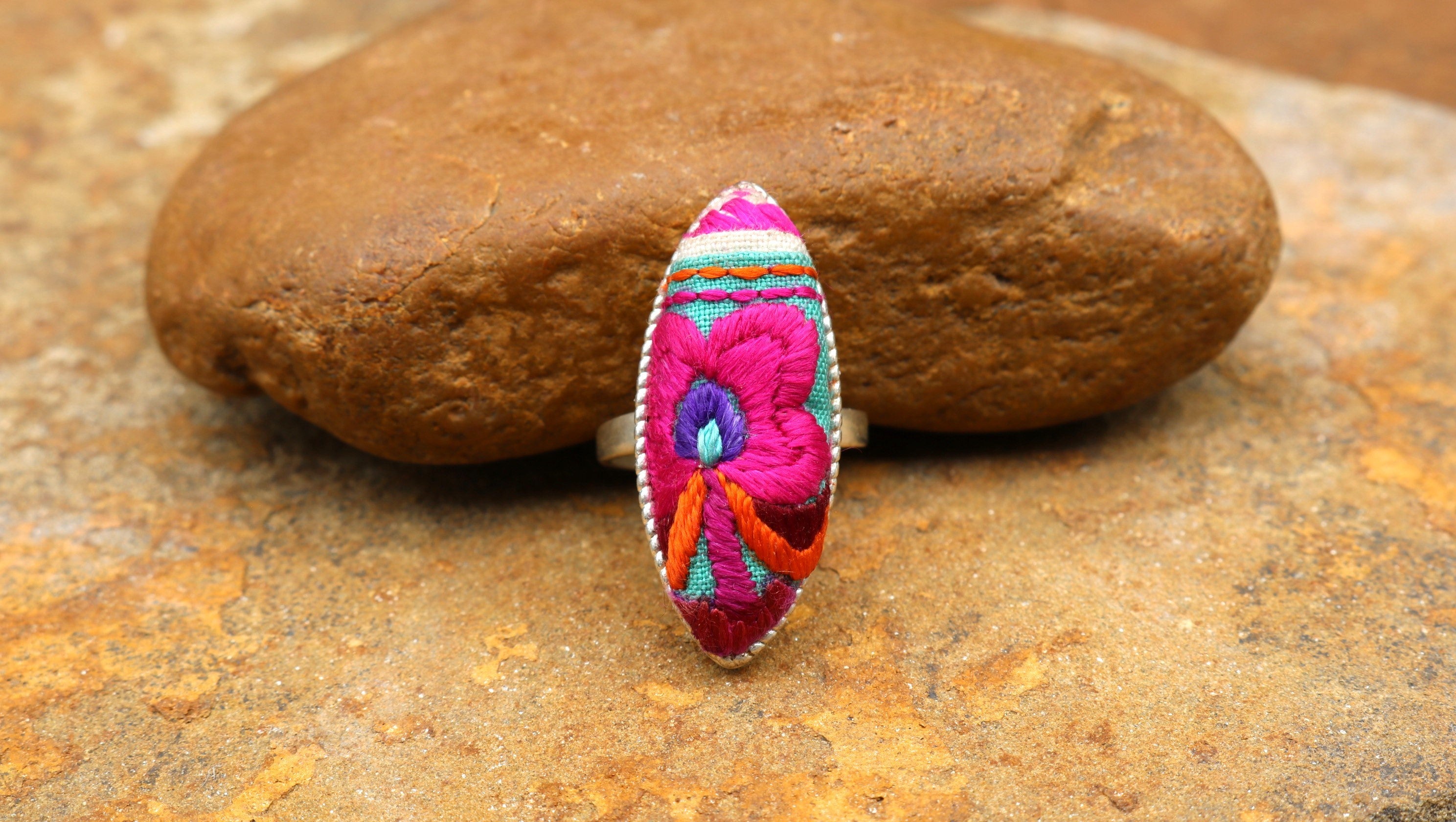 Fortune in a Finger Adjustable Embroidered Ring