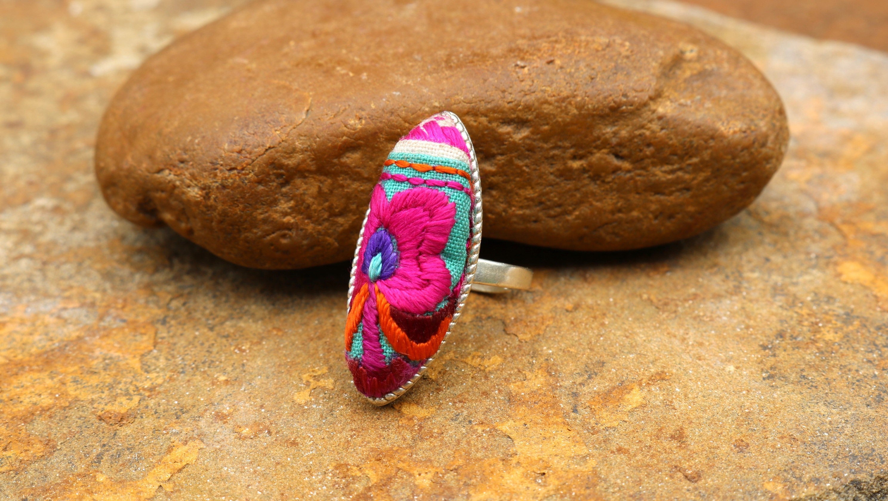 Fortune in a Finger Adjustable Embroidered Ring