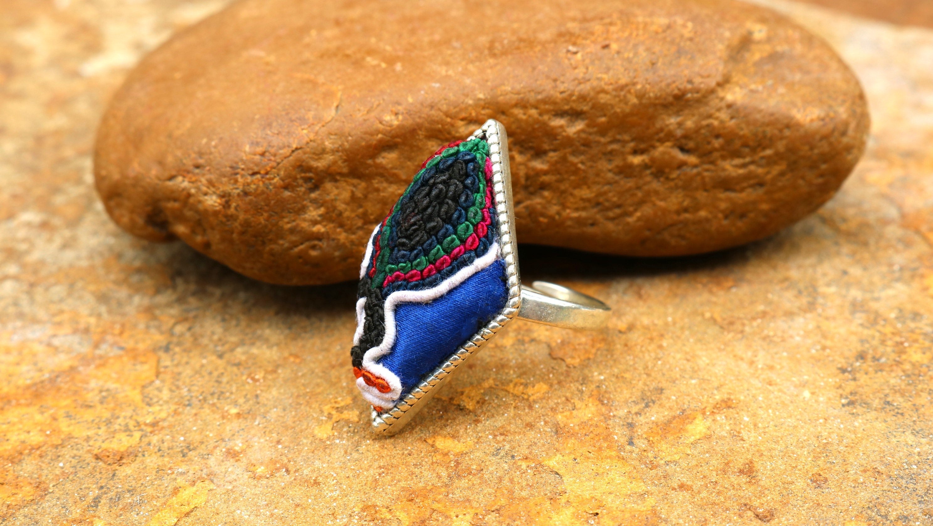 Fortune in a Finger Adjustable Embroidered Ring