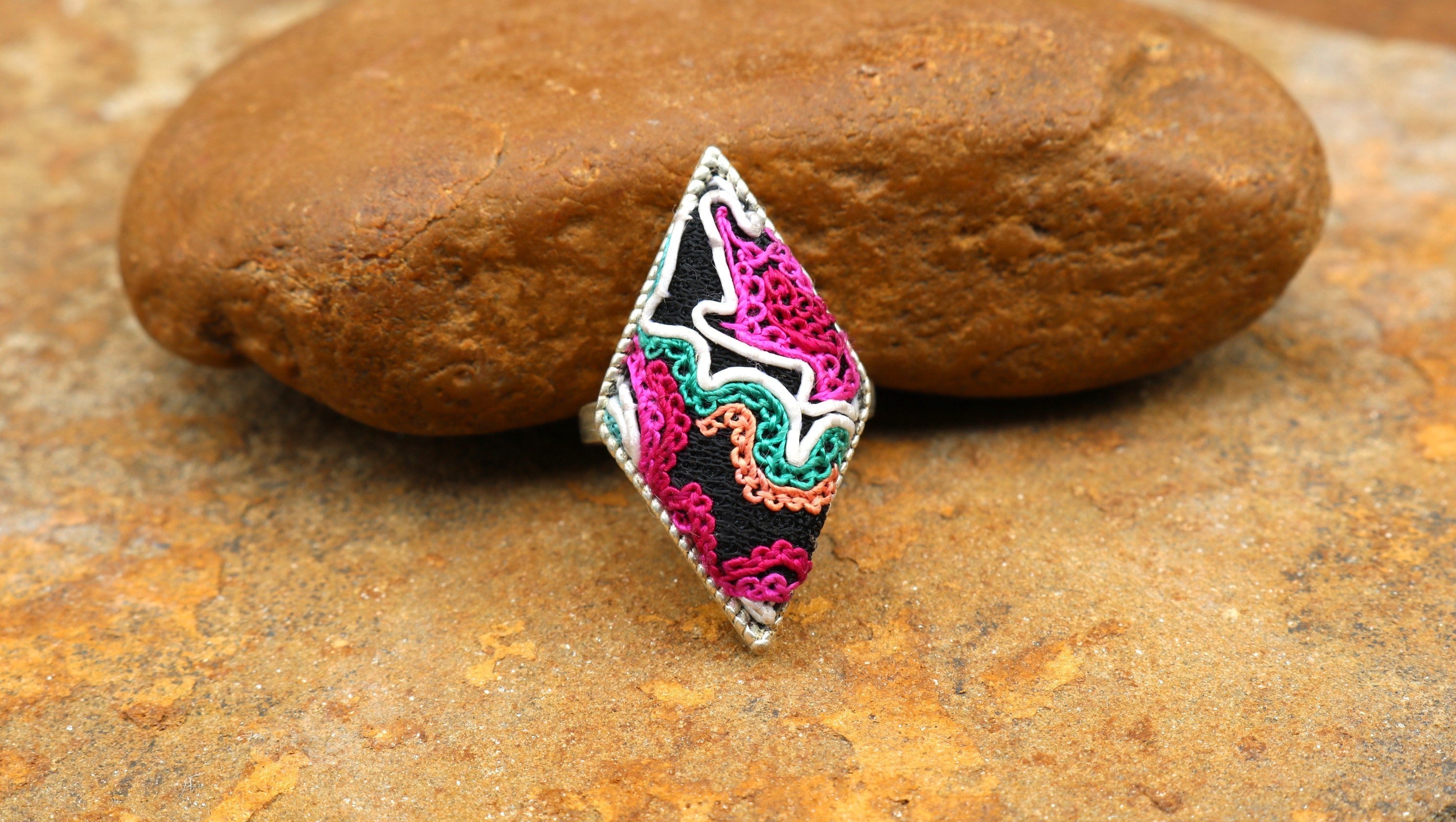 Fortune in a Finger Adjustable Embroidered Ring