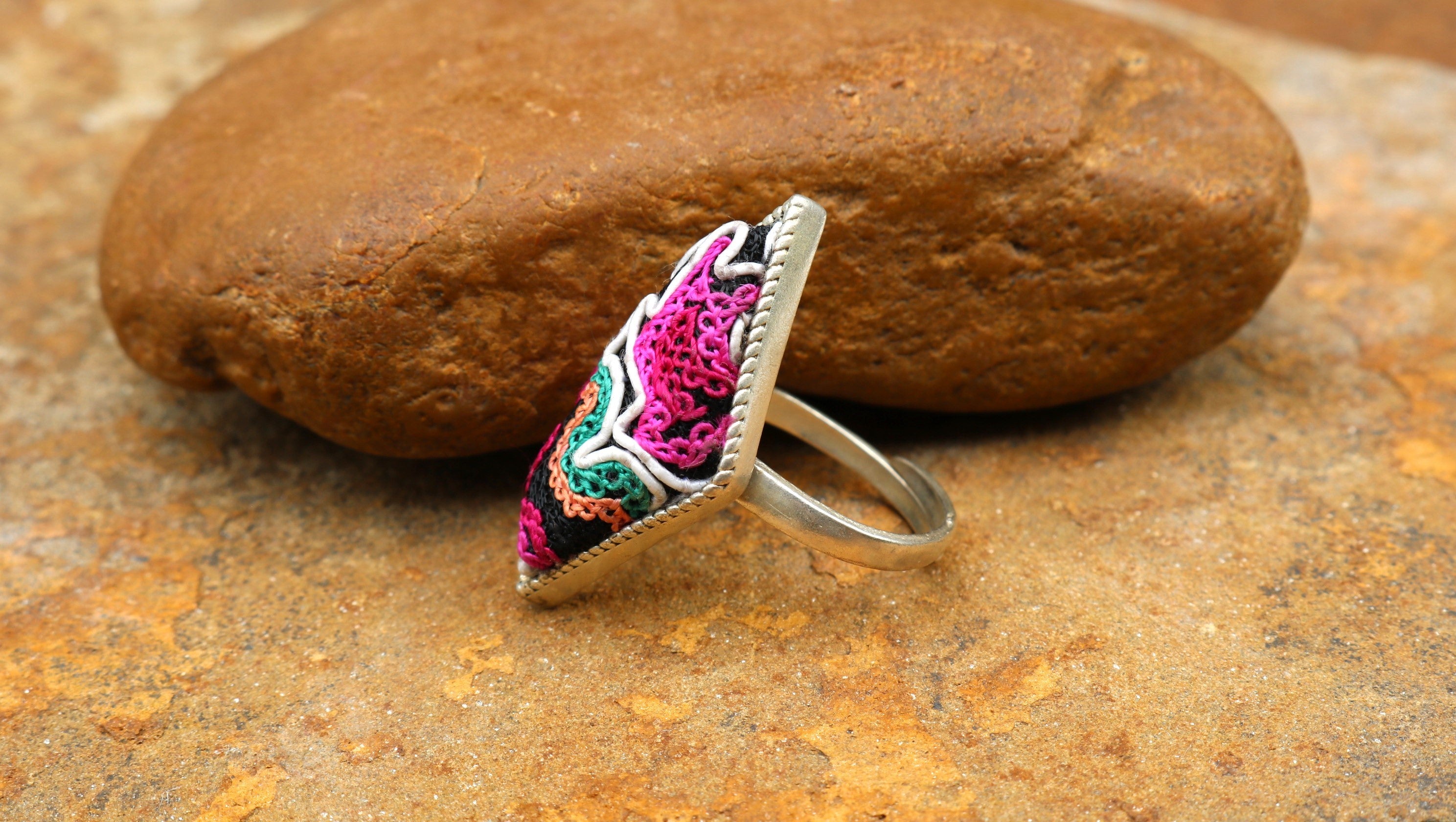 Fortune in a Finger Adjustable Embroidered Ring